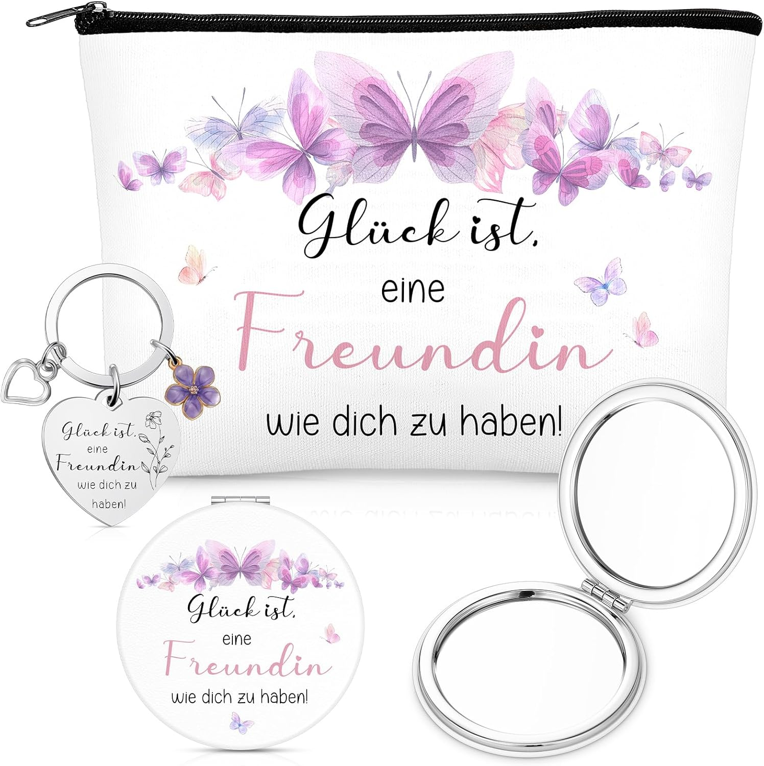 Xuniea Girlfriend Gift Set with Cosmetic Bag, Magnifying Mirror & Keyring - Gl&uuml;ck Ist, Freundin Wie Dich Zu Haben! | Gift for Birthday, Christmas & Special Occasions image number 3