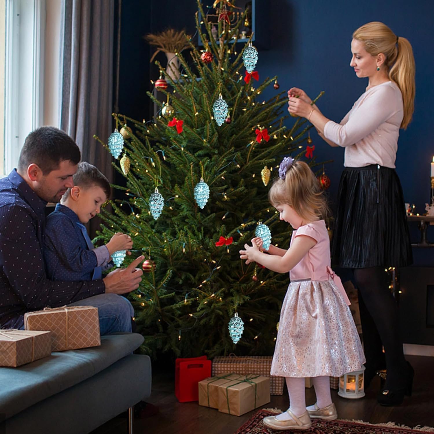 Christmas Baubles Christmas Ball Ornaments 8Pcs Christmas Ball Christmas Decorations Christmas Tree Pinecone Ornaments Hanging for Christmas Tree Decor Christmas Balls Set Xmas Balls (Color : Blue) image number 6