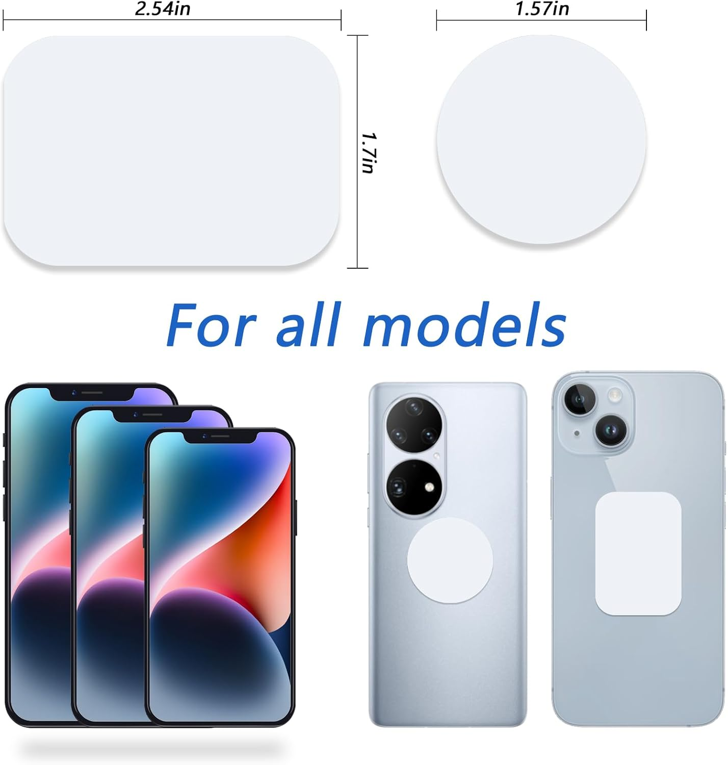 Phone Magnets for Back of Phone, Universal Metal Plates, 2 Rectangular and 2 round with Adhesive, Car Phone Magnets (White) - A Gray image number 6
