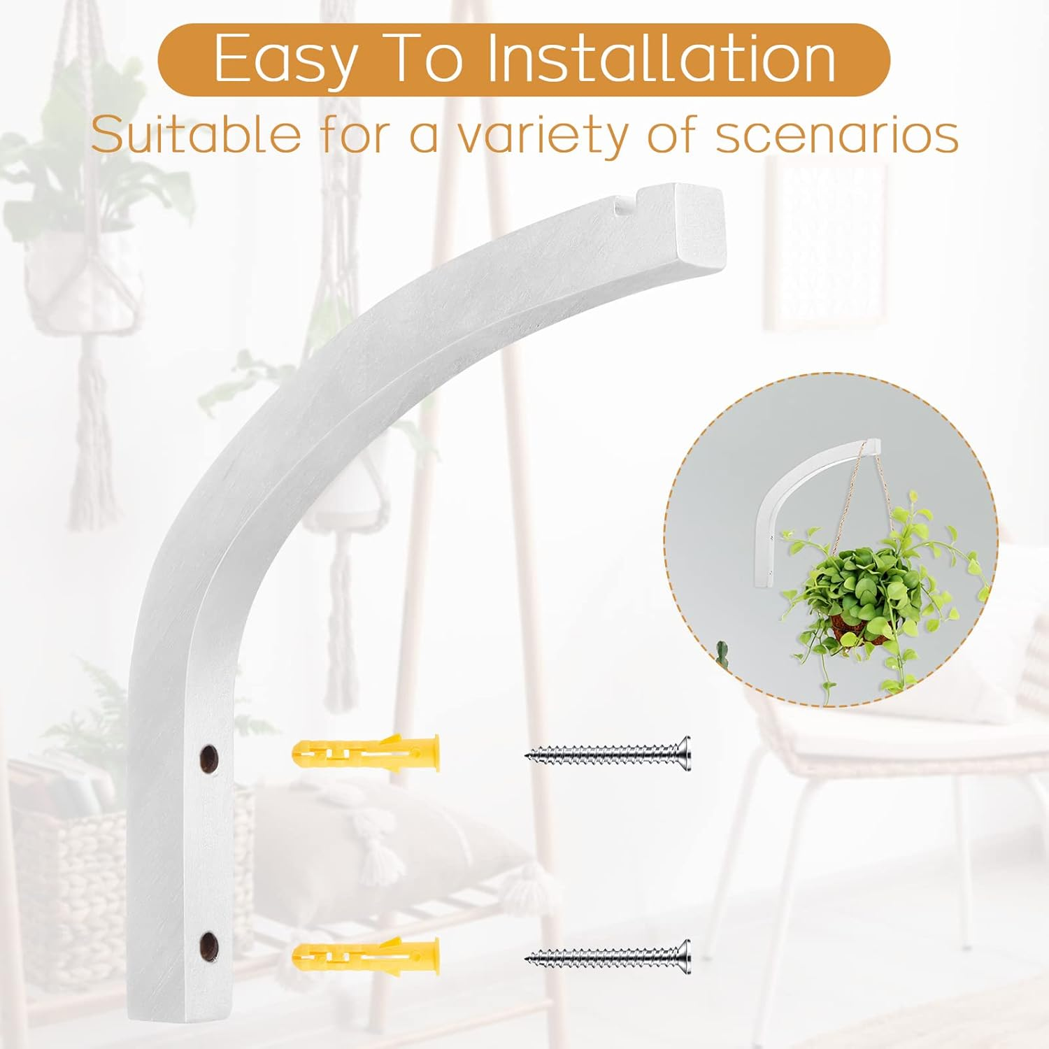 Juexica 4 Pcs Plant Hanger Wooden, 8 Inch Hanging Plant Hooks for Indoors and Outdoor, Wall Mounted Hanging Hook Brackets for Planters Lanterns Wind Chimes and Bird Feeders Patio Decor(White)