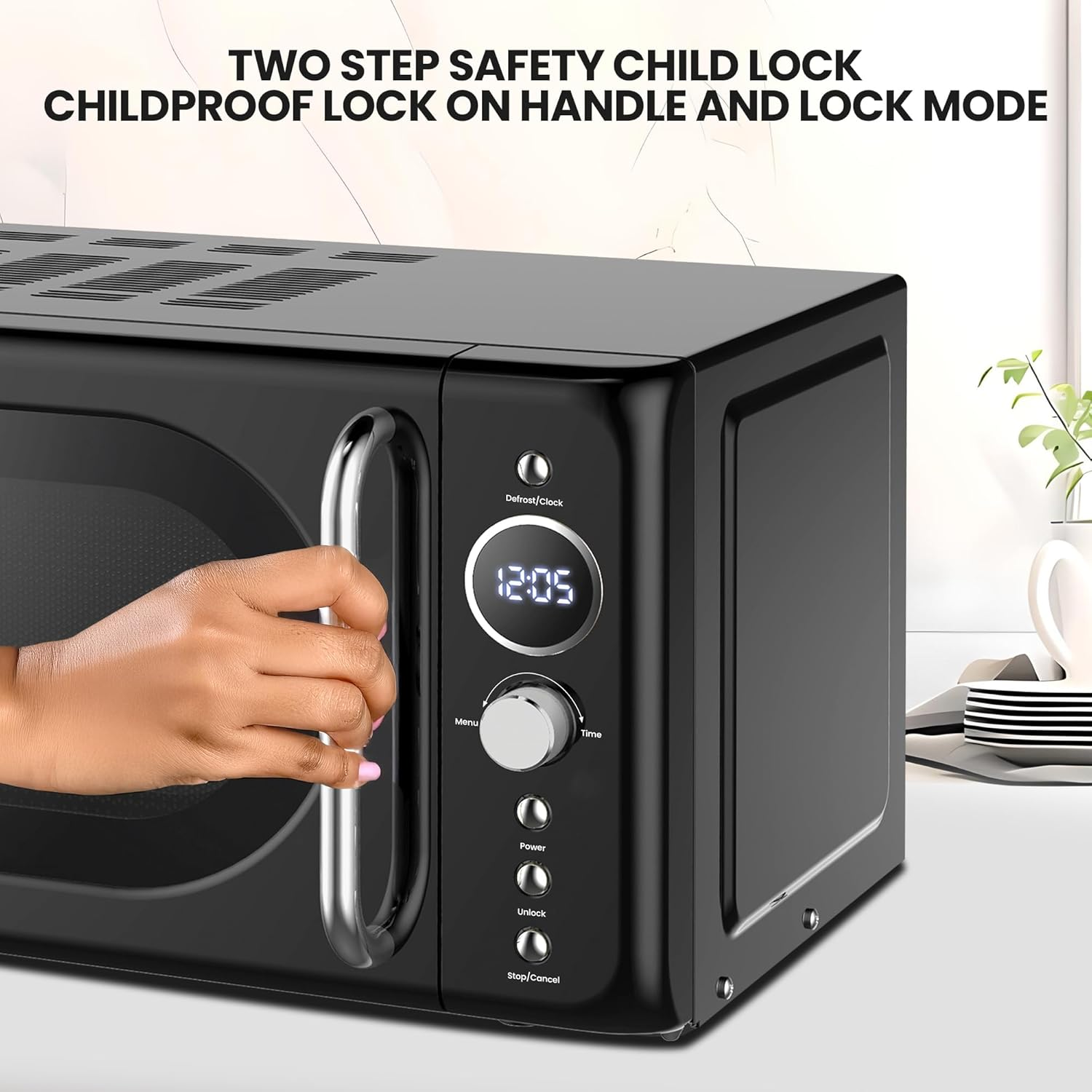 Total Chef Retro Microwave Oven | 20L Quick Start & Defrost by Weight/Time | 8 Pre-Set Cooking Modes for Coffee, Rice, Pasta, Potato, Reheat, Fish, Pizza, Popcorn | 700W | Black - Red image number 6