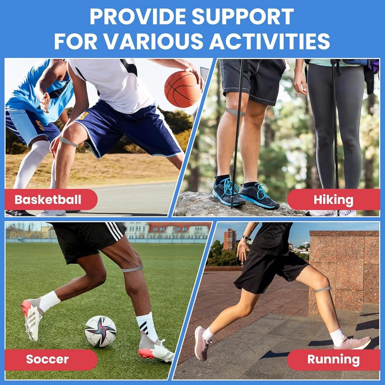 Adjustable Knee Brace for Women & Men with Patellar Tendon Support - 2Pcs Compression Knee Strap for Pain Relief, Arthritis, Meniscus Tear, Running, Hiking, Sports - Non-Slip, Waterproof Design (Gray) image number 6