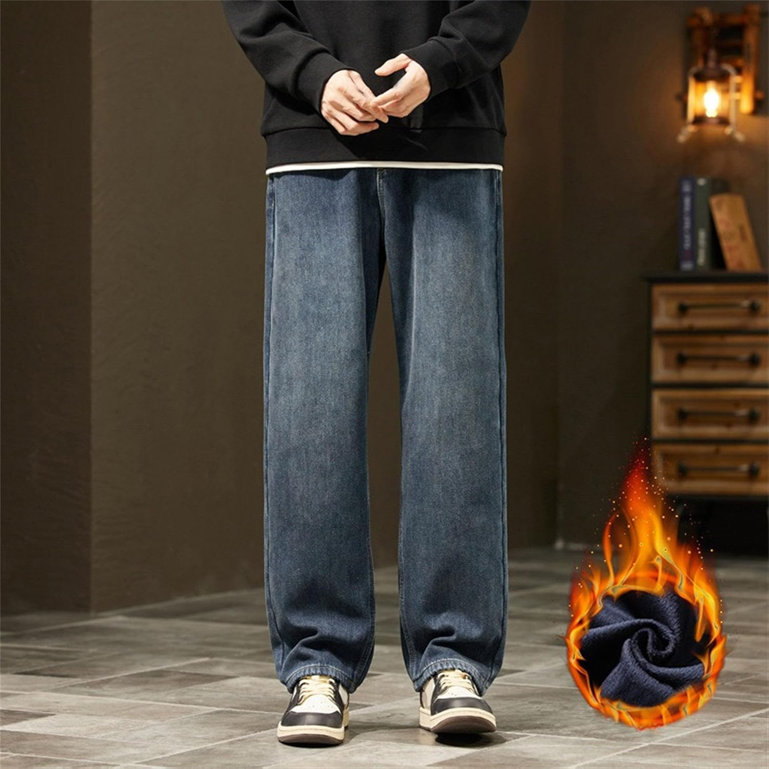 Jeshifangjiusu Men'S Casual Straight Jean Relaxed Fit Baggy Trouser Hip Hop Thicke Jeans, Blue, 32 image number 2