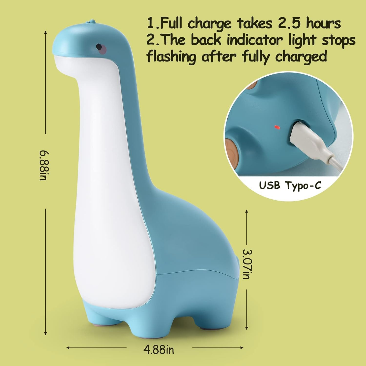 Dinosaur Night Light for Kids,Nursery Light with Animal Shape for Baby Room, Rechargeable Bedside Dinosaur Lamps,Kawaii Room Decor (Blue) image number 5