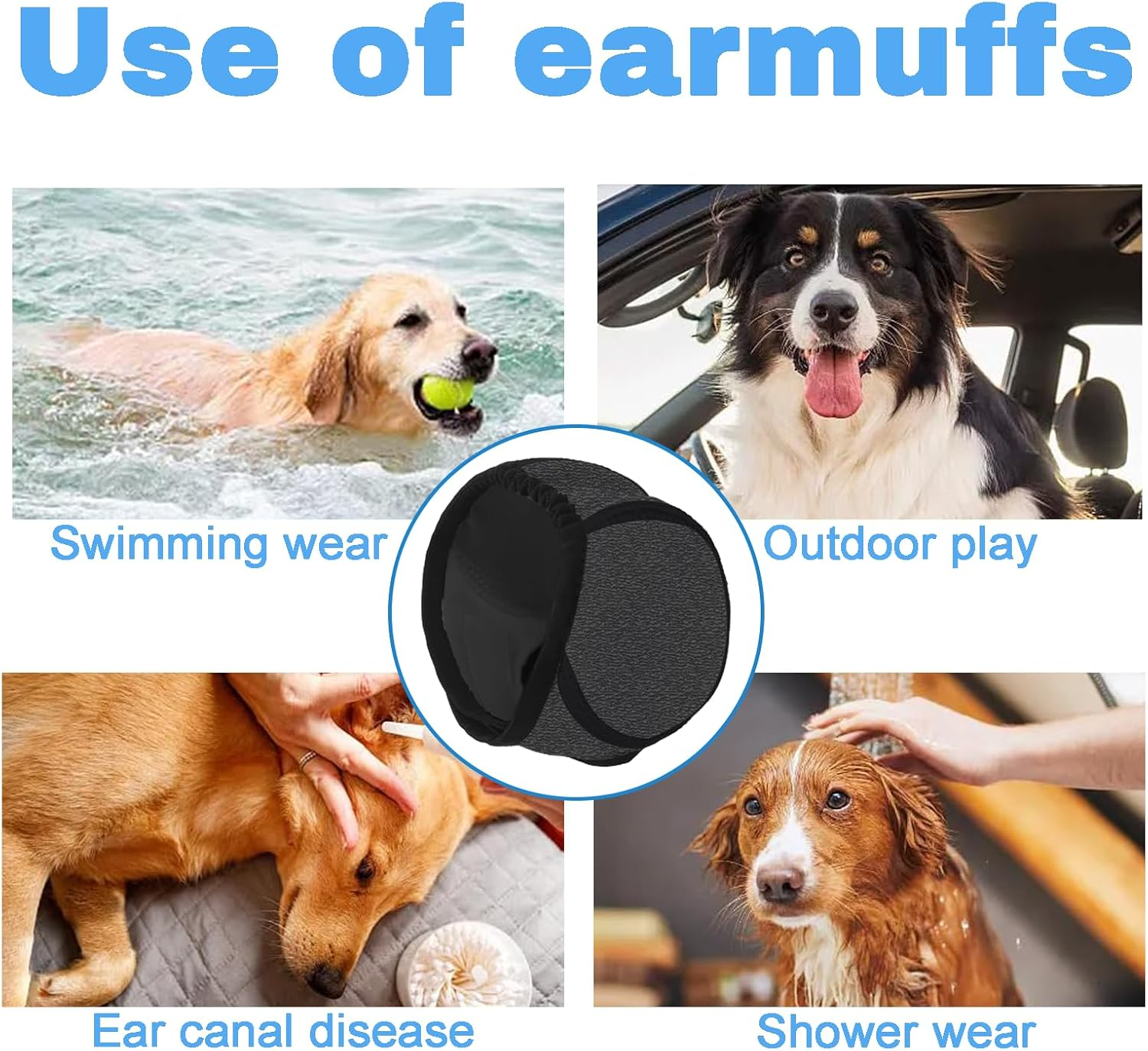 Hrenvaxil Dog Hoodie & Ear Muffs - Anxiety Relief, Water Resistant, for Firework, Grooming, Thunderstorms, Swimming, Bathing (Gray, L) image number 2