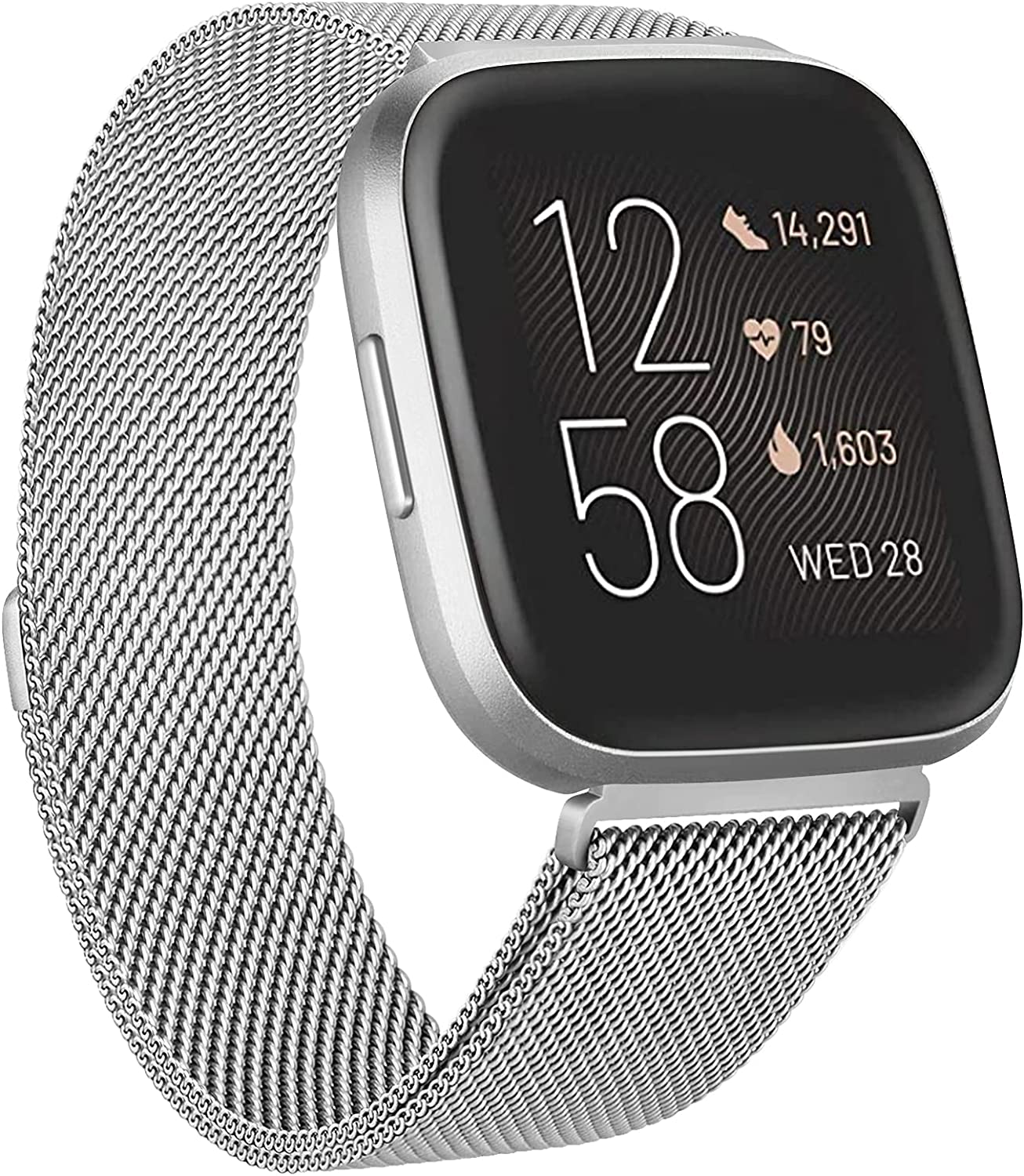Metal Bands Compatible with Fitbit Versa 2 & Fitbit Versa & Fitbit Versa Lite Edition Band, Stainless Steel Loop Metal Mesh Replacement Sport Strap Bracelet Wristbands for Women Men image number 6