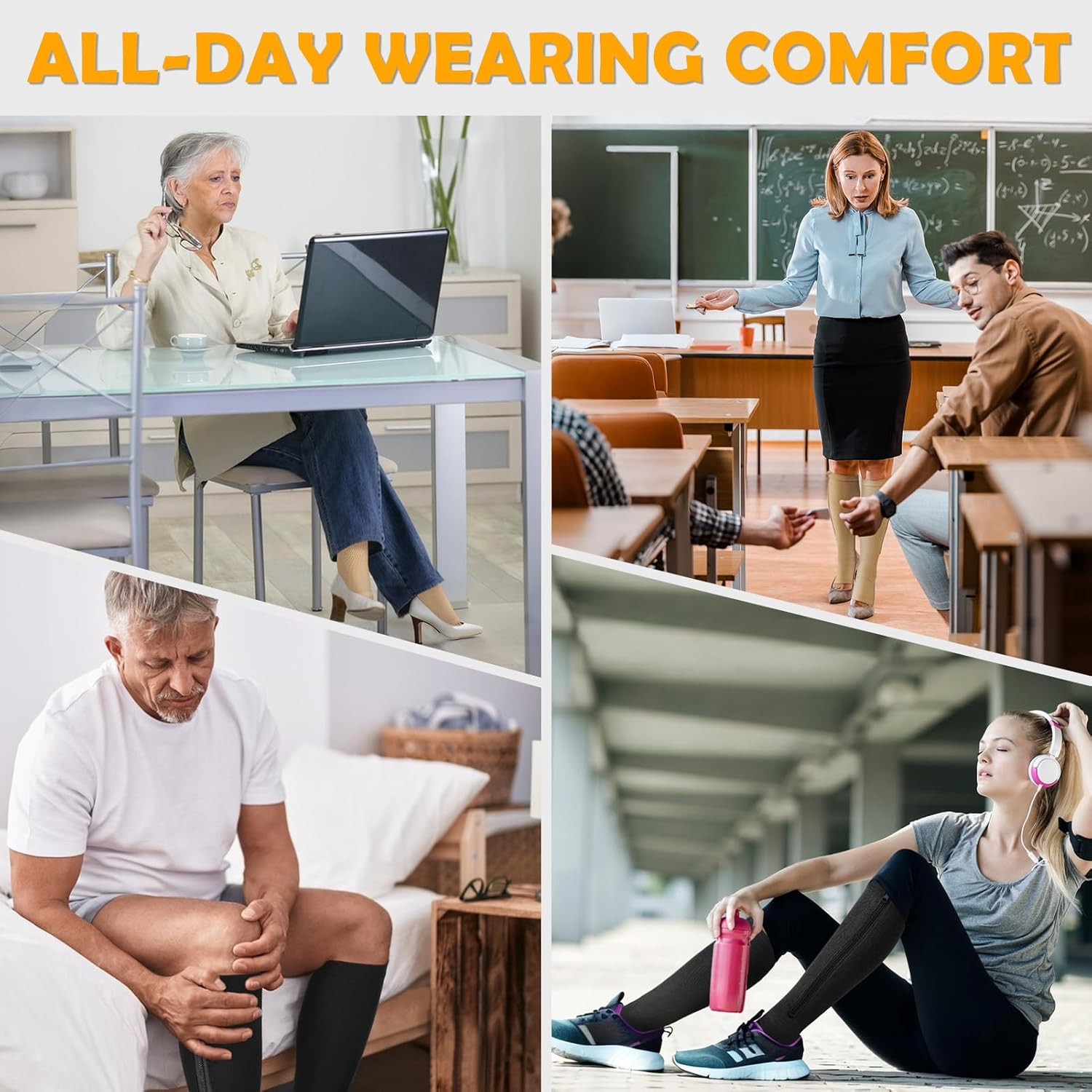 CASMON 2 Pairs Zipper Compression Socks for Women & Men, 15-20 Mmhg Open Toe Knee High Support Socks for Varicose Vein Edema image number 5