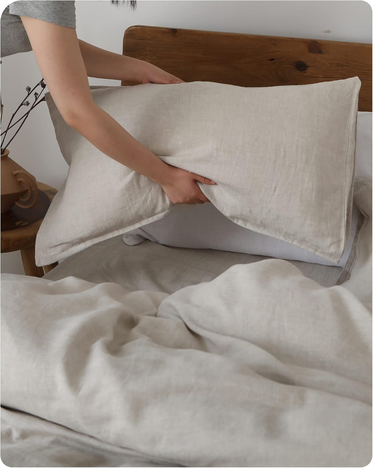 XZ XIFA Olive Green Linen Duvet Cover Twin, 100% Washed French Flax Linen Bedding Set with Zipper Closure, Cooling & Textured Bed Sets for Hot Sleepers(1 Duvet Cover, 1 Pillowcases)