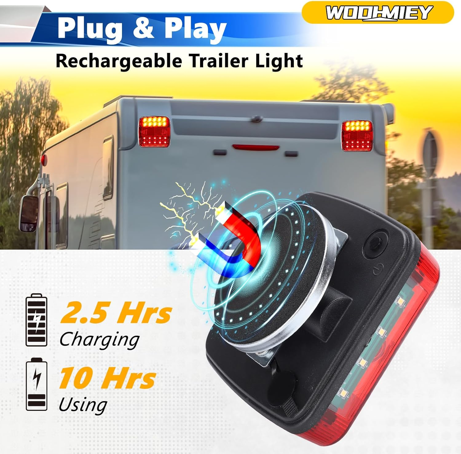 WODHMIEY Wireless Magnetic LED Trailer Lights, 2.4Ghz 100 Feet Stable Signal, Storage Box, Rechargeable Tow Lights for Trucks Vehicles Trailers Campers Boats image number 3