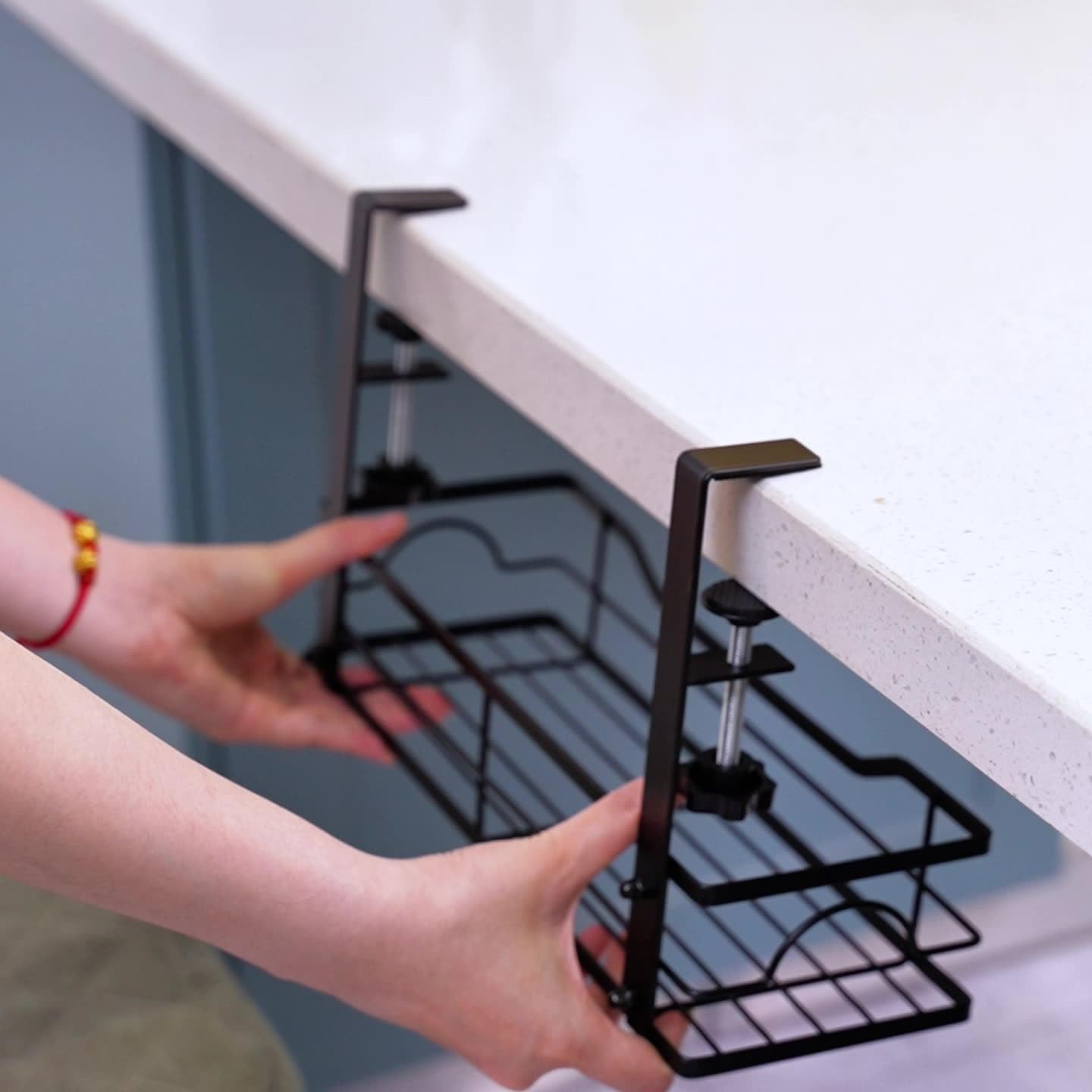 Virellisee 2 Pack under Desk Cable Management Tray No Drilli, Metal Cable Tray with Clips for Desktop Socket Management, Cord Organizer for Office and Home (Black) image number 6