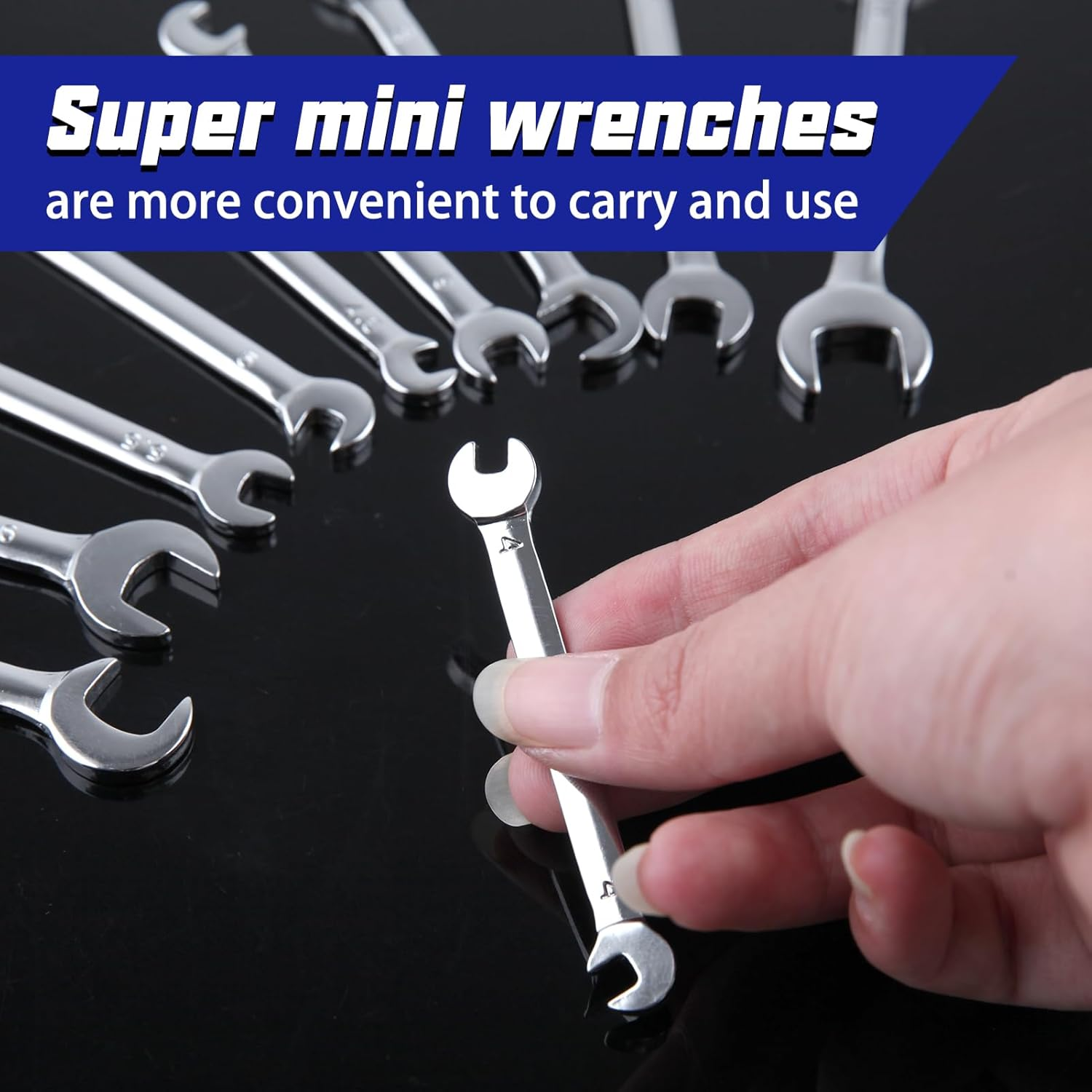 LEONTOOL Mini Double Open End Wrench Set Metric 10 Pcs 4Mm to 11Mm with Portable Storage Pouches Mirror Chrome Finish Super Thin Open Ended Spanner Double Angle Head for Small Fasteners image number 6