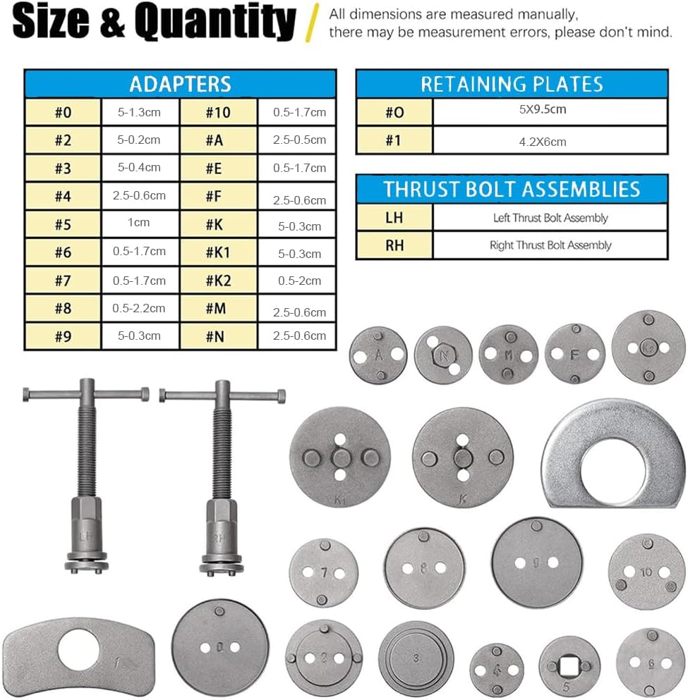 MTSDM 22Pcs Disc Brake Caliper Piston Rewind Tool Kit, Heavy Duty Disc Brake Piston Caliper Compressor Rewind for Brake Pad Replacement Reset Brake Cylinder Return Brake Pad Removal Fits Most Autos image number 3