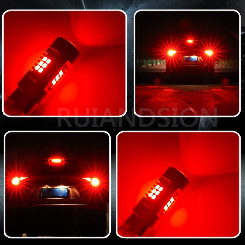 Ruiandsion BAW15D LED Bulb Red PR21/5W S25 High/Low Beam LED Bulb 12-24V 2835 21SMD for Backup Reverse Brake Tail Lights (Pack of 2)
