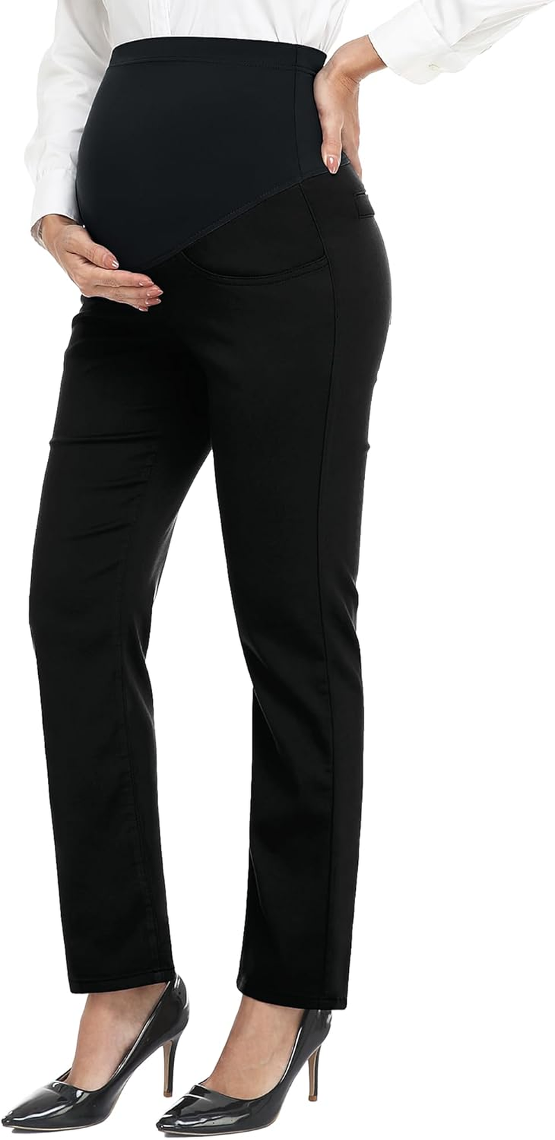PACBREEZE Women'S Maternity Pants for Work Over-Bump Pregnancy Casual Stretchy Straight Dress Pants with Pockets