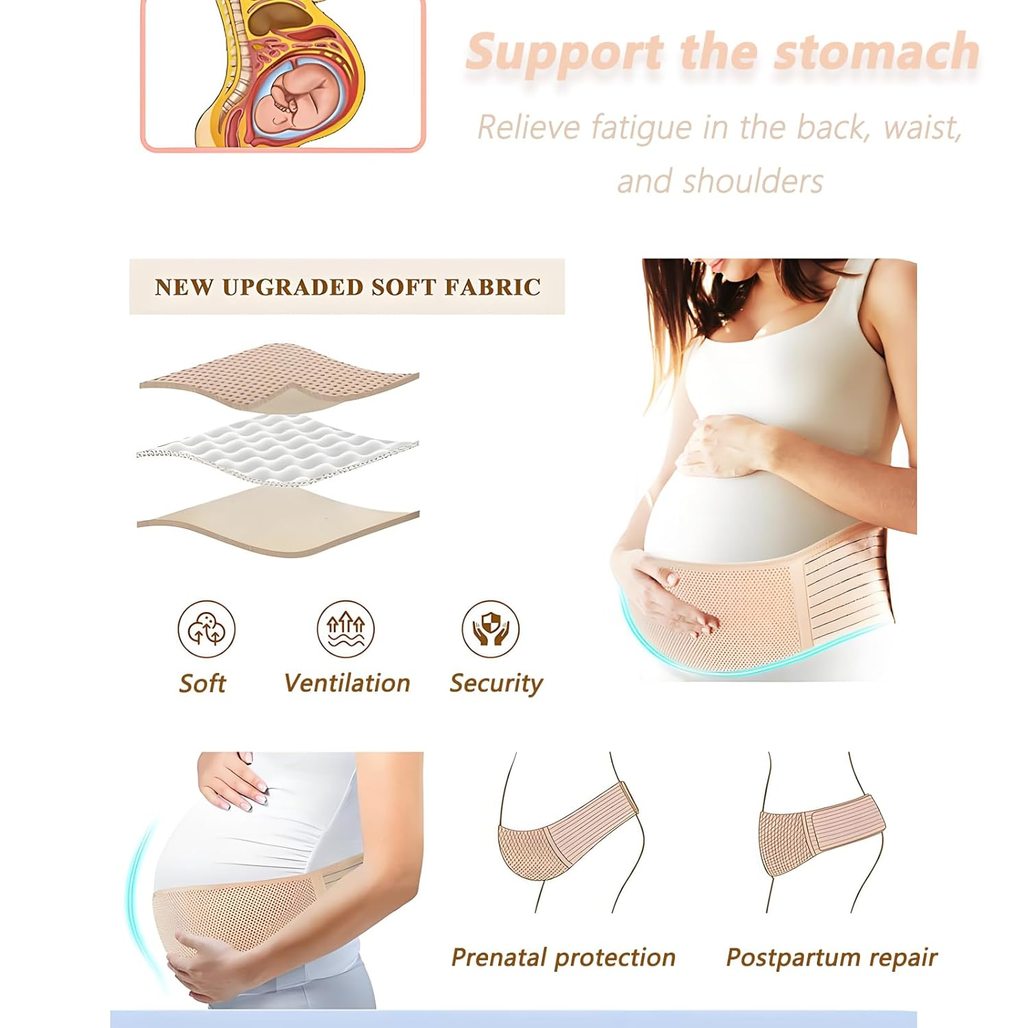 Checkzed Pregnancy Belt - Back Support Band for Maternity, All Stages of Pregnancy & Postpartum Belly Belt (Beige) - Gestation Belts Support for Mom Presents,Abdominal Binder image number 1