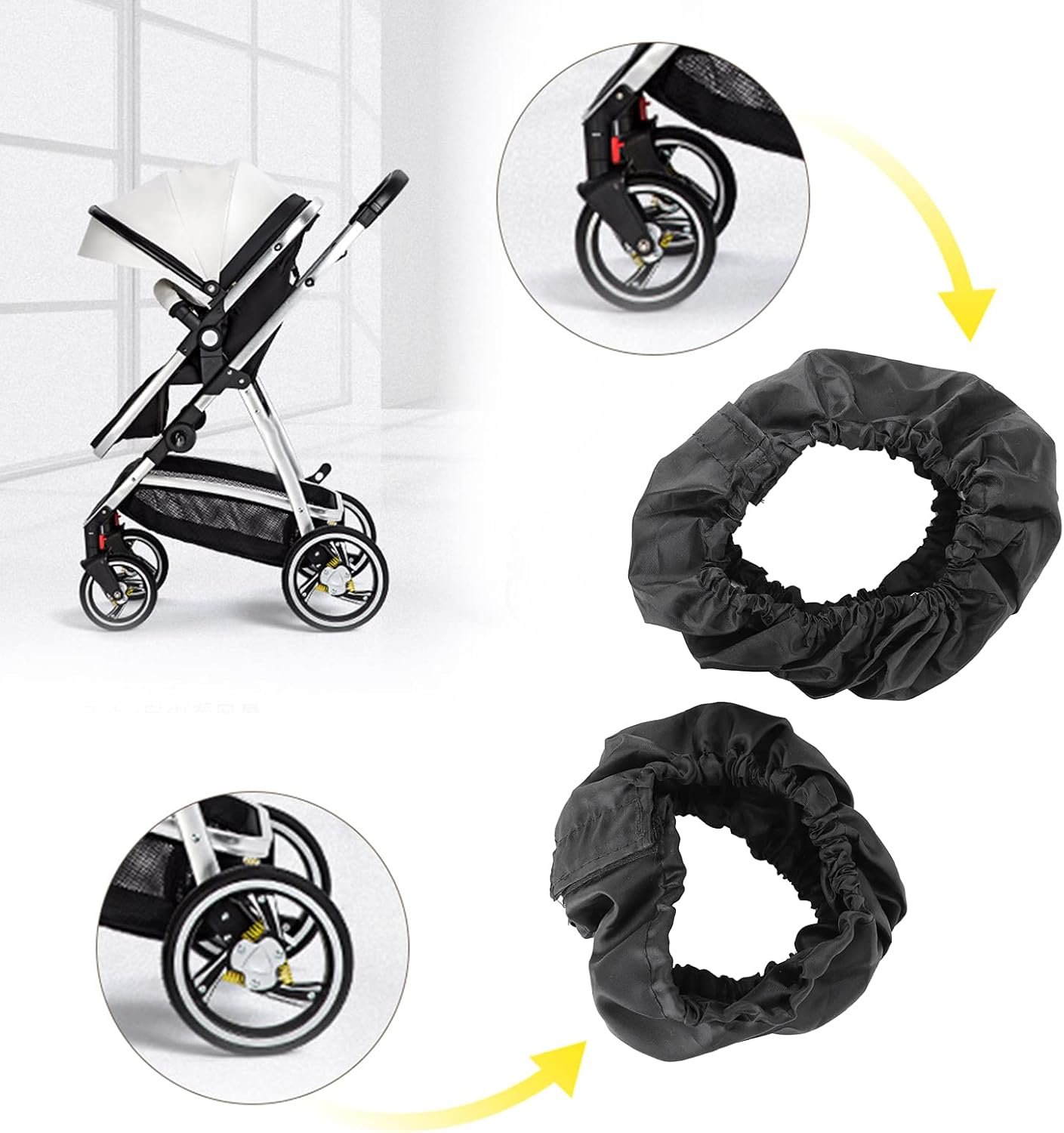 Tnfeeon Oxford Cloth Stroller Wheel Cover, Dustproof Tire Protector, Easy to Install for Strollers, Wheelchairs, Baby Pushchairs (Small Wheel Cover) image number 5