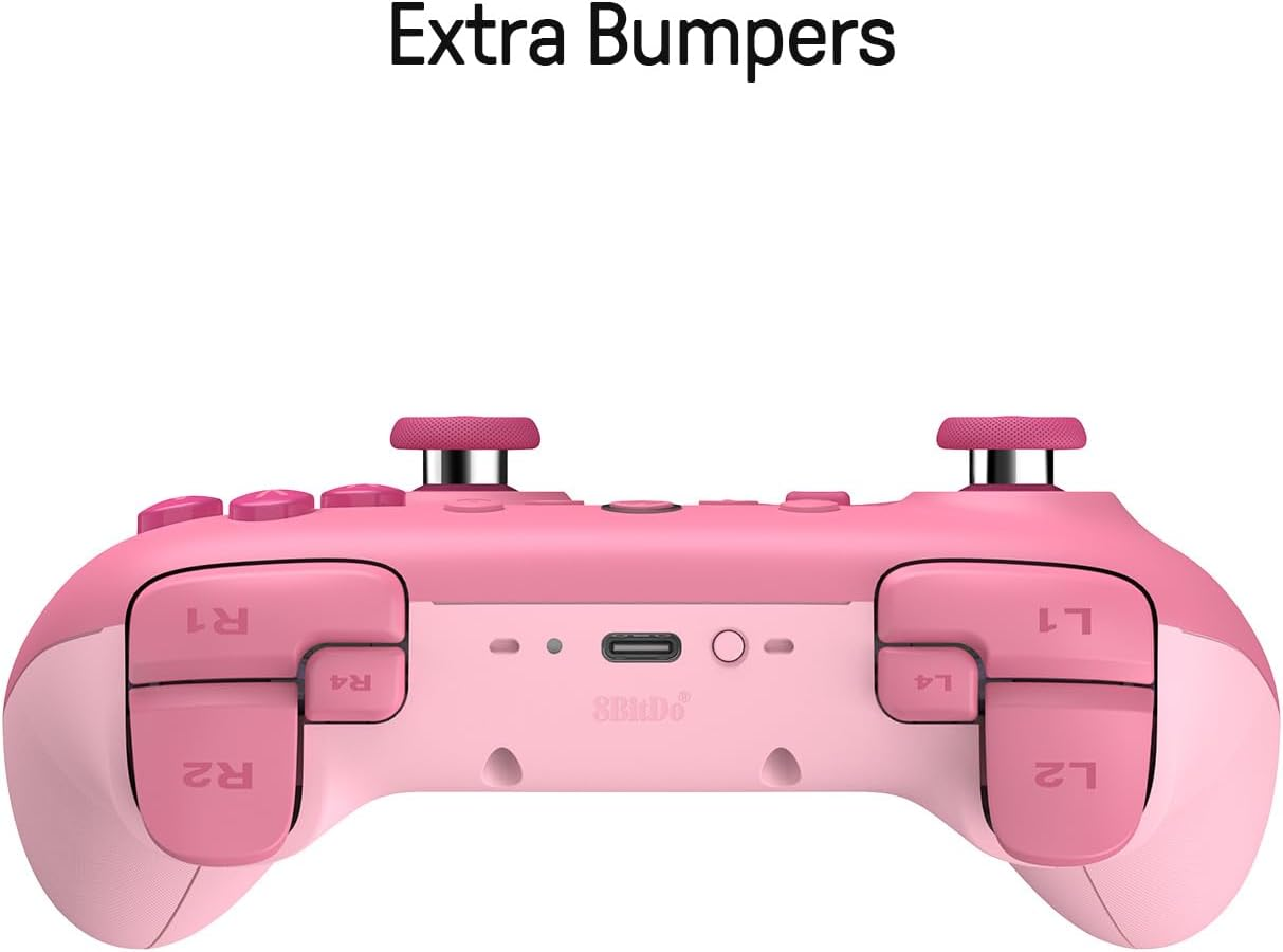8Bitdo Ultimate 2C Hall Effect Joysticks Bluetooth Controller with Remappable L4/R4 Bumpers, 6-Axis Motion Control, Rumble Vibration and Turbo Function for Switch (Pink) - Blue image number 4