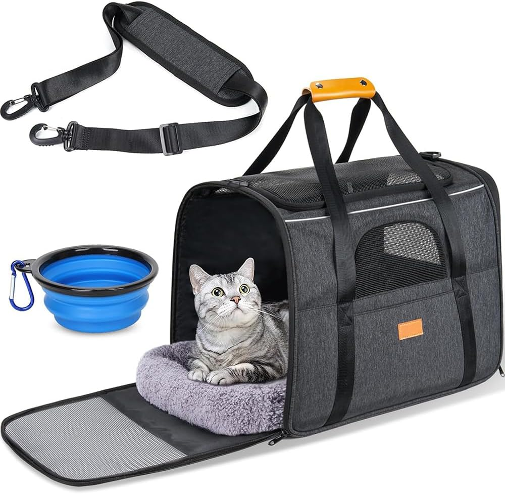 Cat Carrier - Soft Sided Large Pet Bag for Large/Medium Cats & Puppies, Featuring Secure Zipper, Foldable Bowl & Breathable Travel Pet Bag image number 4