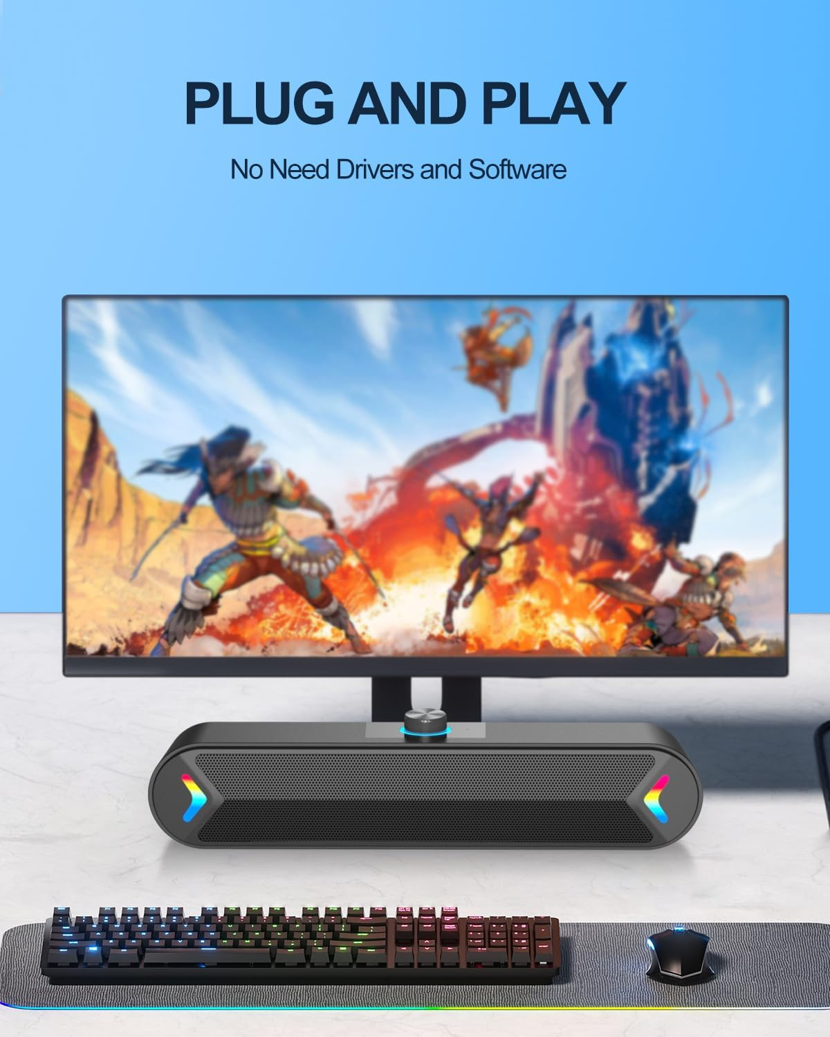 LENRUE Computer Speakers,Wired Usb-Powered PC Speakers with 10W Stereo Sound,Sound-Bar Speakers for PC Desktop Computer Laptop Monitor image number 2