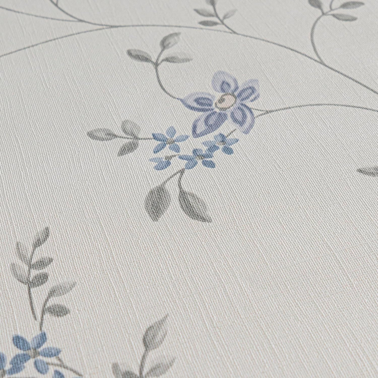 A.S. Cr&eacute;ation Maison Charme Non-Woven Wallpaper with Floral Pattern 0.53 X 10.05 M - Cream, Grey, Blue - Flower Wallpaper in Country House Style, Made in Germany - 390713
