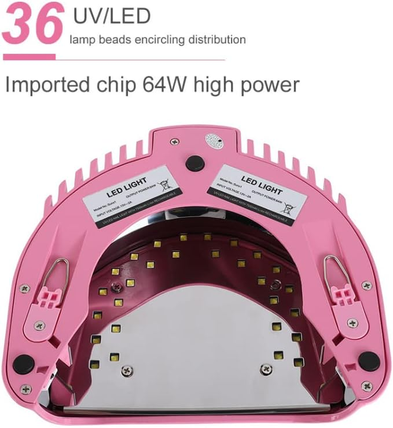 LED Nail Dryer, Cordless Gel Polish Led Nail Lamp with Smart Timing, 36 Double Light Source Light Beads, Gentle and Does Not Hurt the Skin, for Salon Home Party(Pink) image number 5