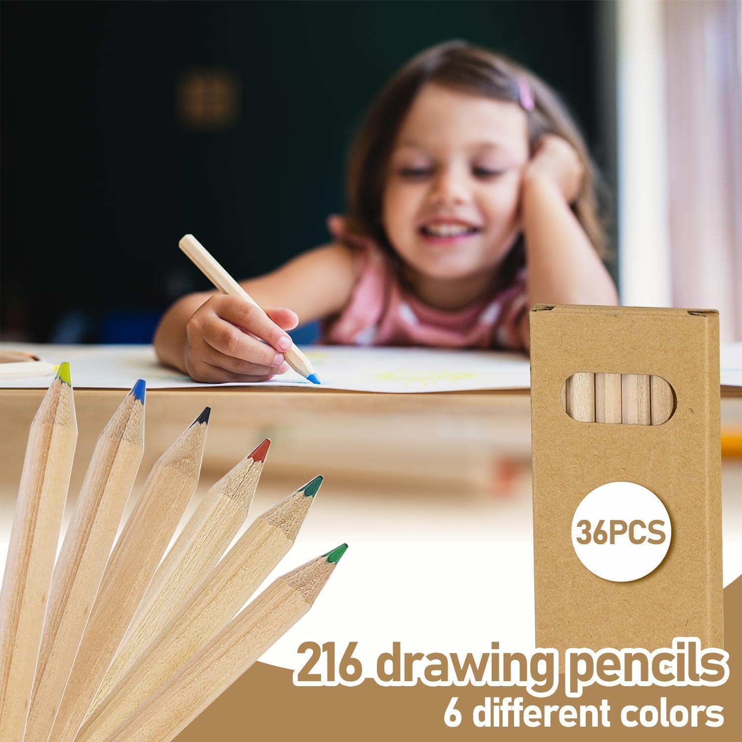 36 Box /216Pc Mini Thick Colored Crayon Pencils and Sharpener Scholar Bulk Set Kit Adult Classroom School Office Small Pack Count Funny Fancy Cute Marker Drawing Art Party Favor Supply Book Case Class image number 6