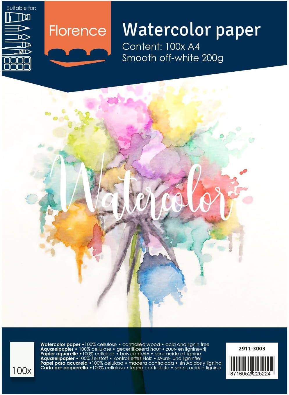 Vaessen Creative Florence Watercolour Paper 12X12 in Ivory, 300 GSM, Artist Grade Quality, Smooth Surface, 50 Sheets for Scrapbooking, Painting, Handlettering, Art Projects, 12 X 12 image number 7