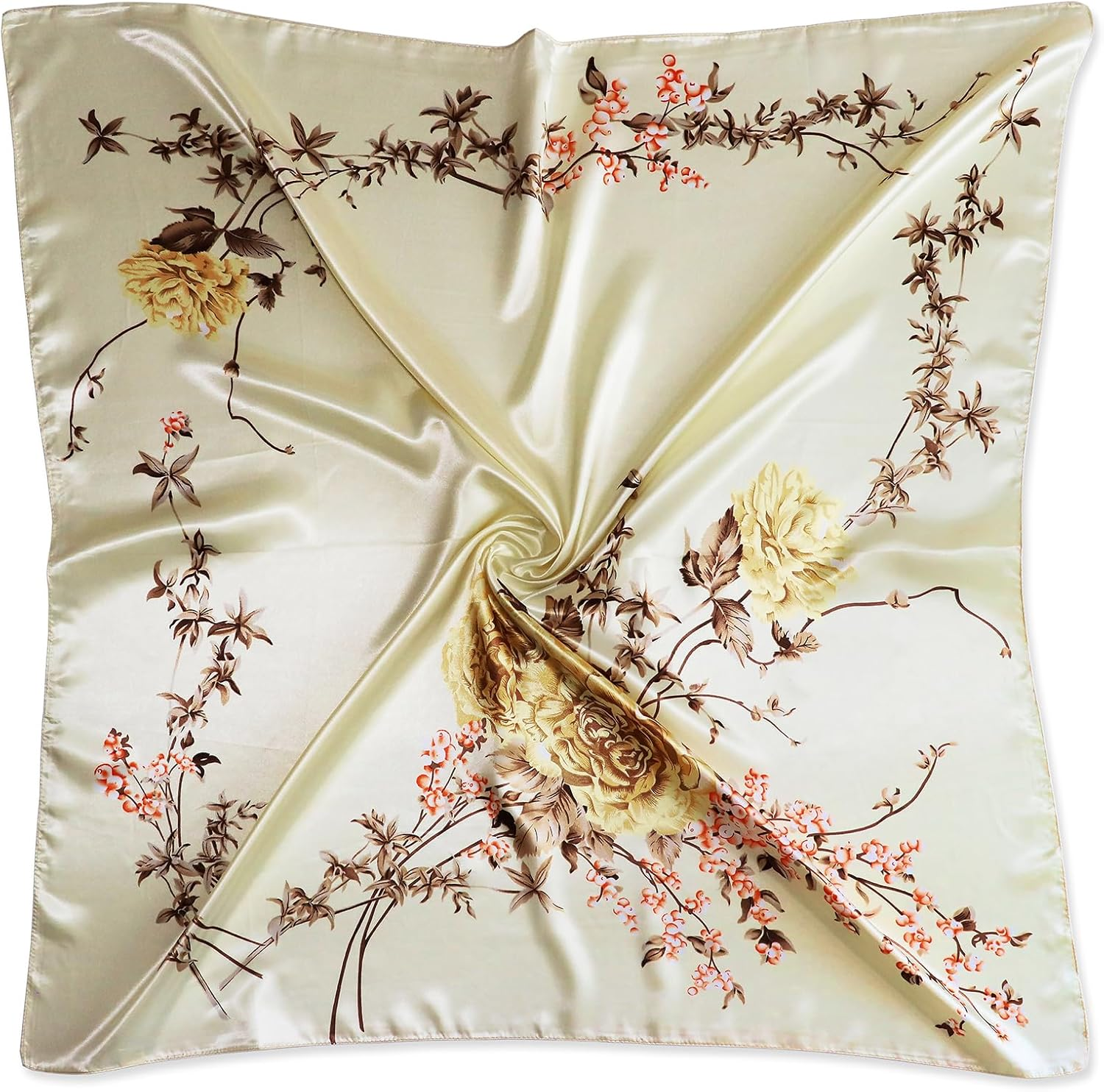 Vabovin Women'S 35" Satin Square Silk like Hair Scarves and Wraps Headscarf for Sleeping - 006 Yellow Cashew Design image number 5