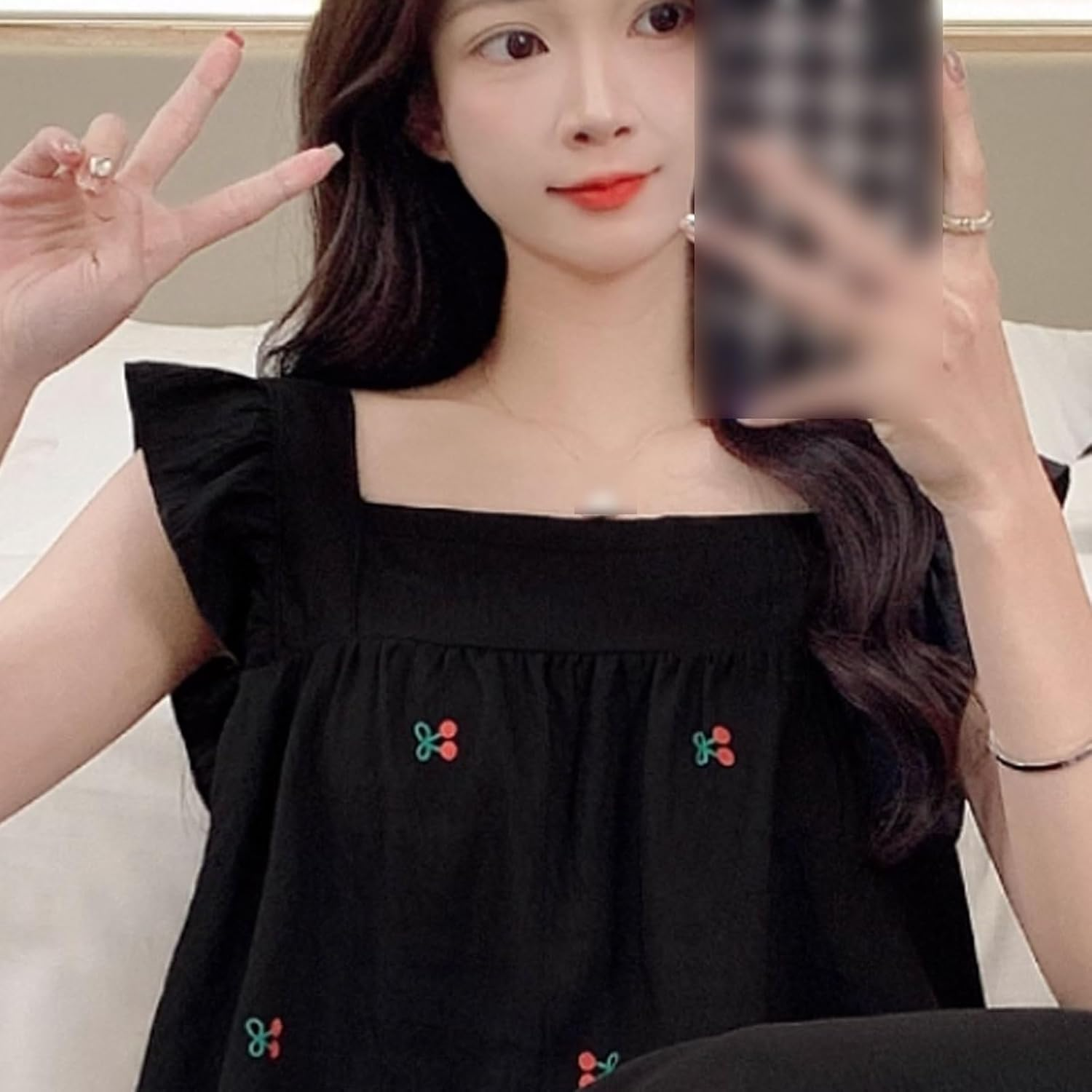 Polyester Blended Nightgown Mid-Length Loose with Chest Pad Nightdress Suspenders Nightgown Can Be Worn Outside image number 5