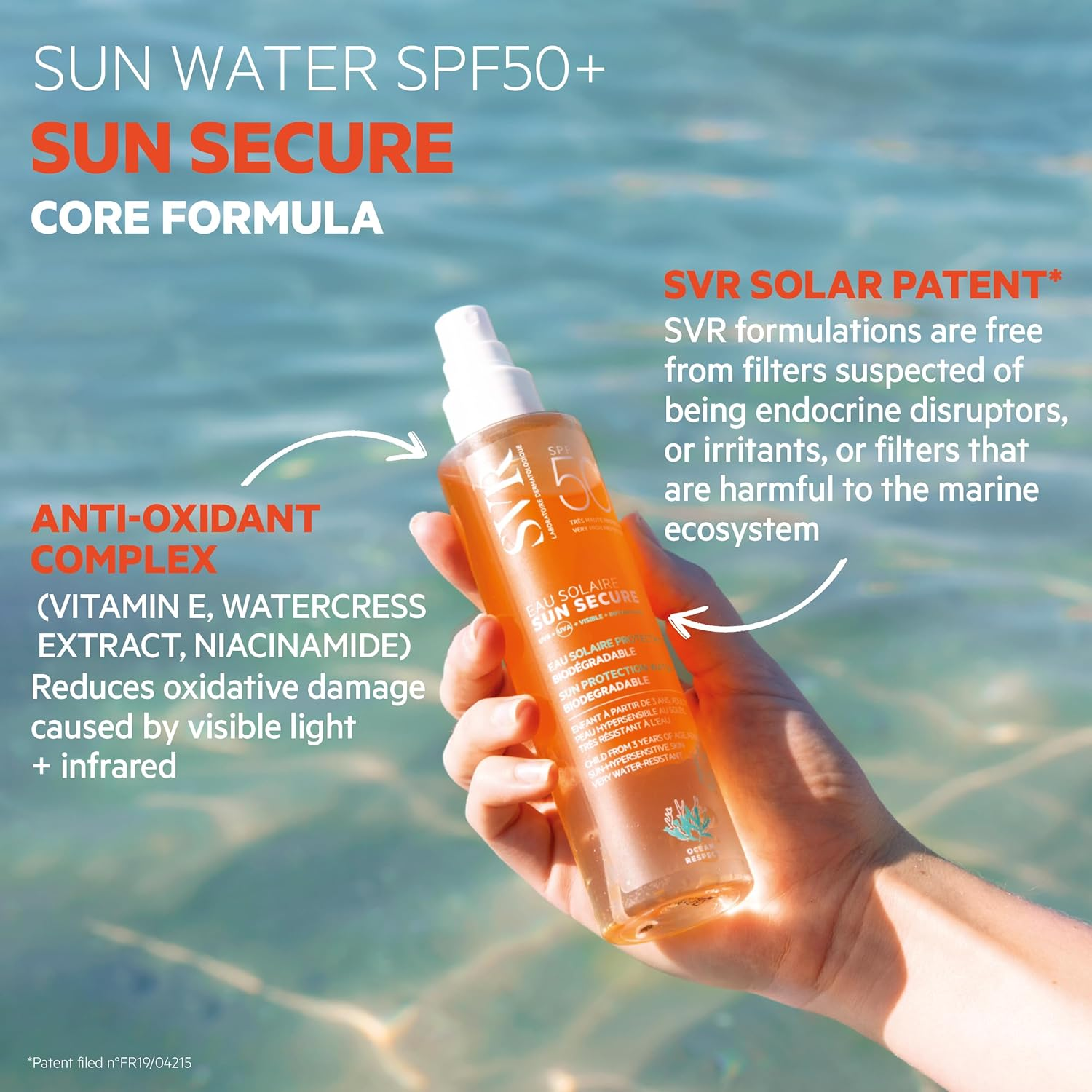 SVR SUN SECURE Sun Water - Face and Body Sunscreen SPF 50+ Oleo-Water Spray for Hypersensitive Skin, Invisible Finish, Reef-Safe, All Ages, 200Ml image number 5