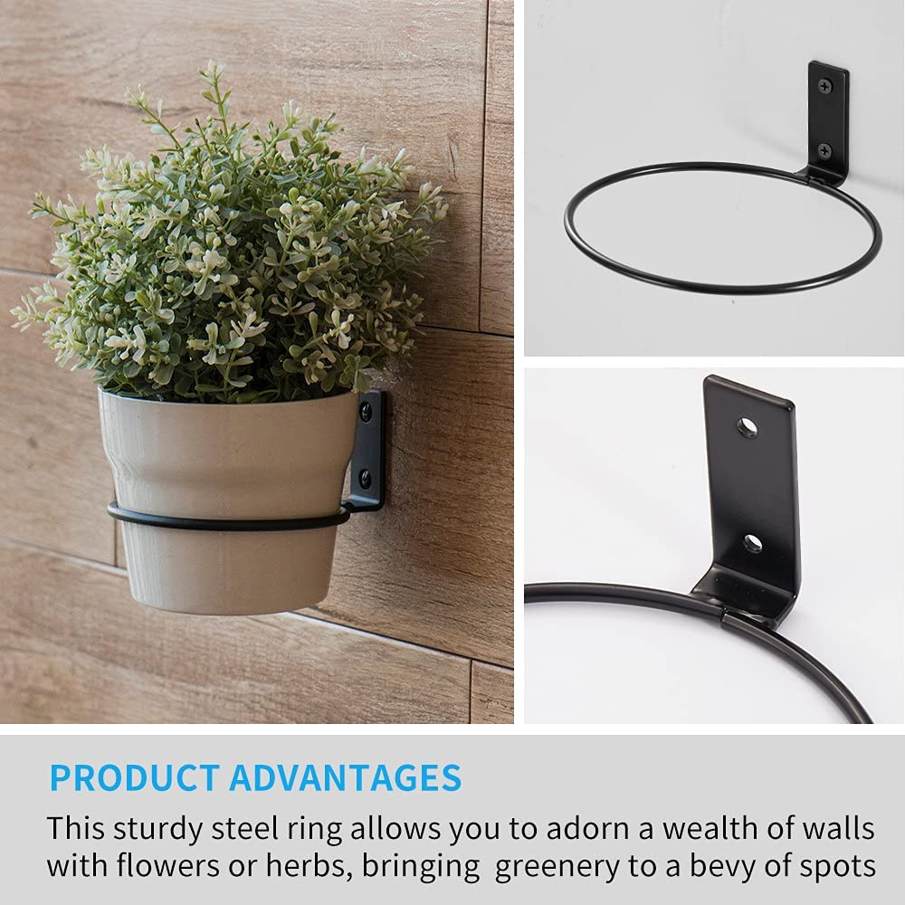 Plant Holder Ring 6 Inch Wall Mounted, 6 Pack Flower Pot Hangers Metal Plant Stand Hanging Bracket Basket Hooks image number 2