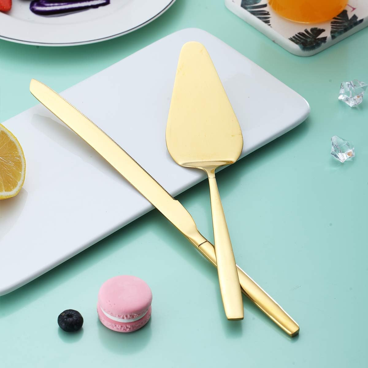 Berglander Gold Cake Pie Pastry Servers,Stainless Steel Serving Set,Cake Knife and Server Set Perfect for Wedding, Birthday, Parties and Events - 4. Rainbow Teaspoon image number 6