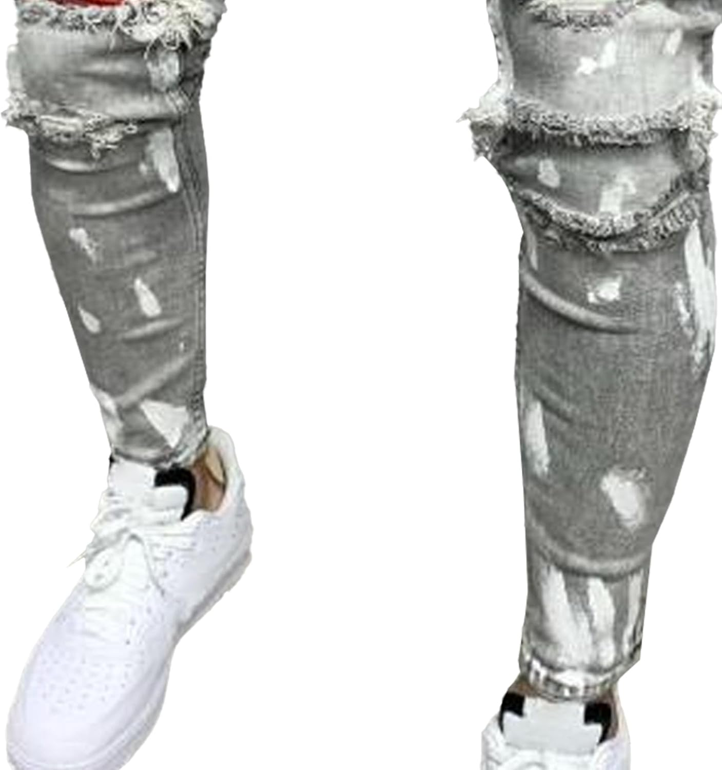 Jeshifangjiusu Mens Ripped Elastic Straight Leg Denim Jeans Walking Long Denim Pants Vintage Casual Trousers, Grey, 33W