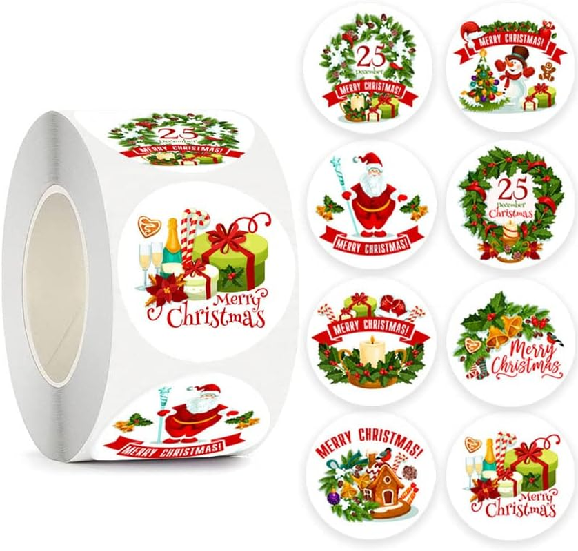 500 PCS Merry Christmas Labels, 1.5&rdquo; Envelope Seal Stickers, Card Gift Envelope Boxes, Xmas Stickers Rolls for Party Supplies image number 5
