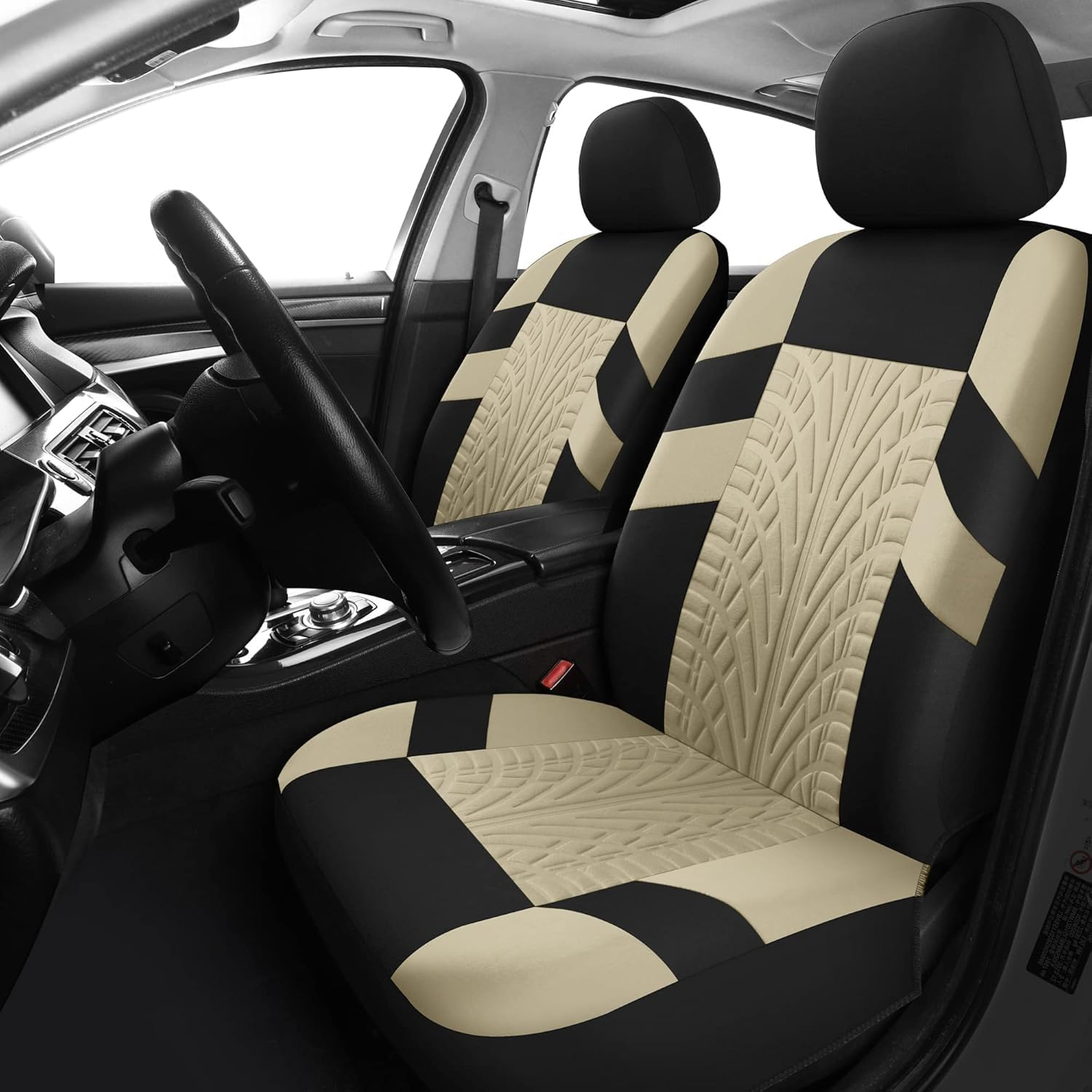 Car Seat Covers Full Set, Front Seat Covers and Split Rear Bench Seat Covers for Car, Universal Cloth Seat Covers for SUV, Sedan, Van, Interior Covers, Airbag Compatible, Black&Beige image number 6