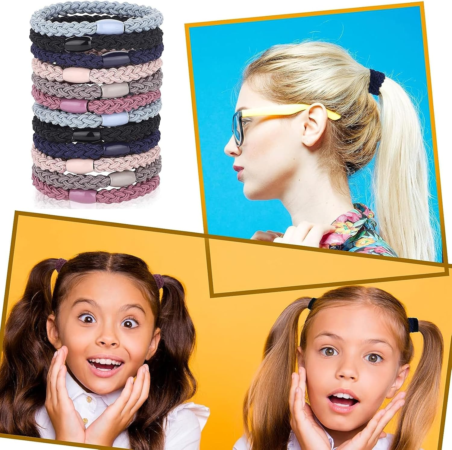 Pack of 12 Braided Hair Scrunchies, Hair Bobbles Ladies, Plait Holder, Braided Hair Scrunchies, for Women and Girls, Elastic Hair Bobbles, Reusable image number 3