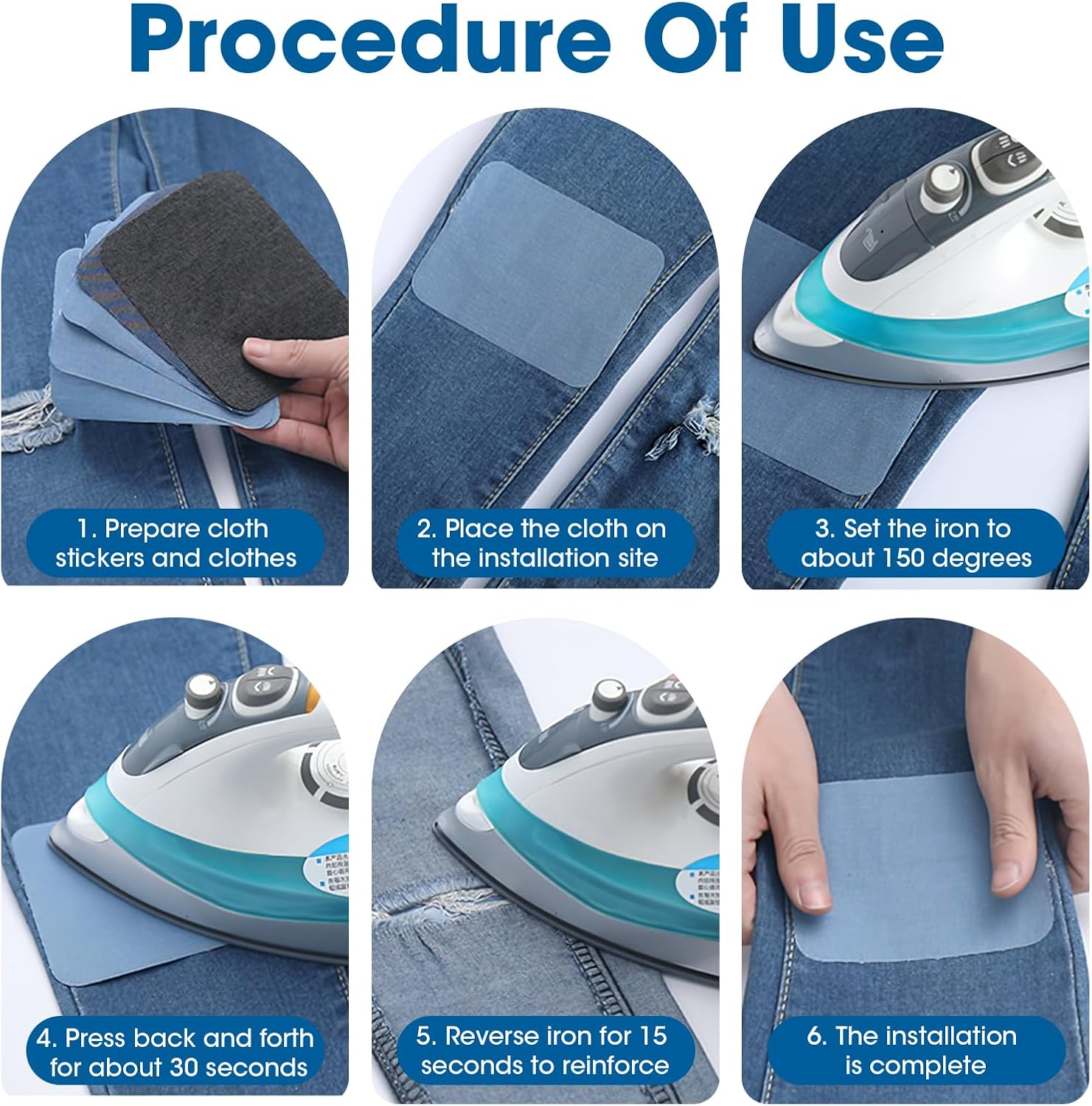 Versatile Iron-On Patches for Clothing Repair, 10PCS Set &ndash; Premium Denim Patches for Jeans, 9.5Cm X 12.5Cm, 5 Shades of Blue &ndash; Quick and Easy Fix for inside Jeans & Apparel Repairs