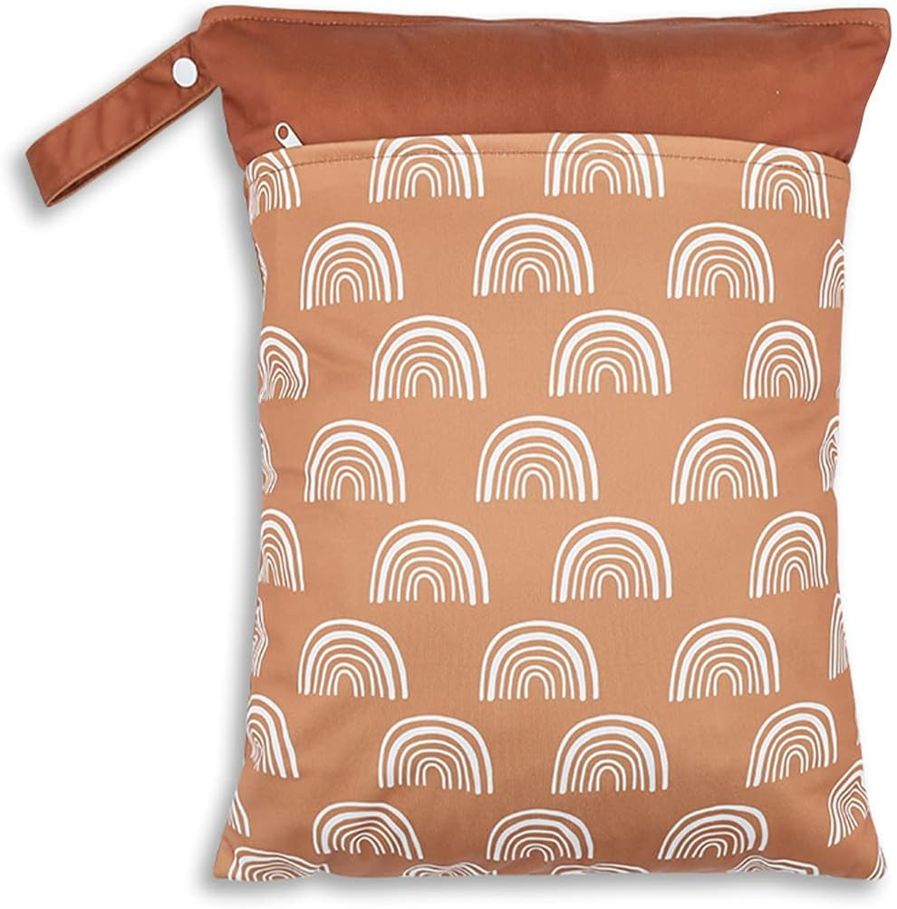 Wet Dry Bags for Baby Cloth Diapers & Breast Pump Parts, Waterproof Reusable Wet Bag with Two Zippered Pockets & Handle, Beach Pool Gym Bag Stroller Yoga Toiletries Daycare Organizer