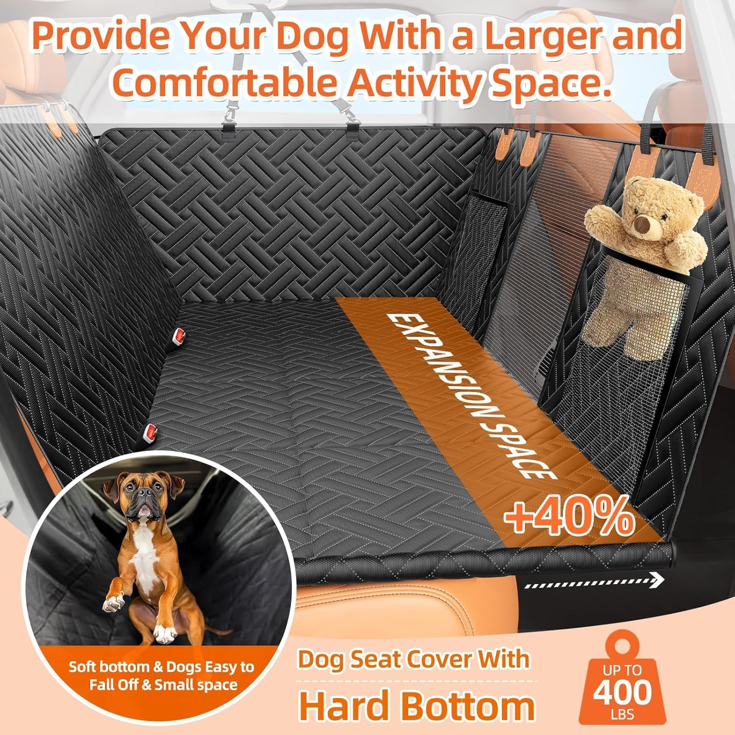 Extended Car Seat Cover for Dogs,Pet Car Hammock, Hard Bottom Back Seat Extender for Dogs with Mesh Window, Waterproof Backseat Pet Cover Hard Bottom-Dog Car Seat Cover for Tesla & Cars,Trucks,Suvs image number 1
