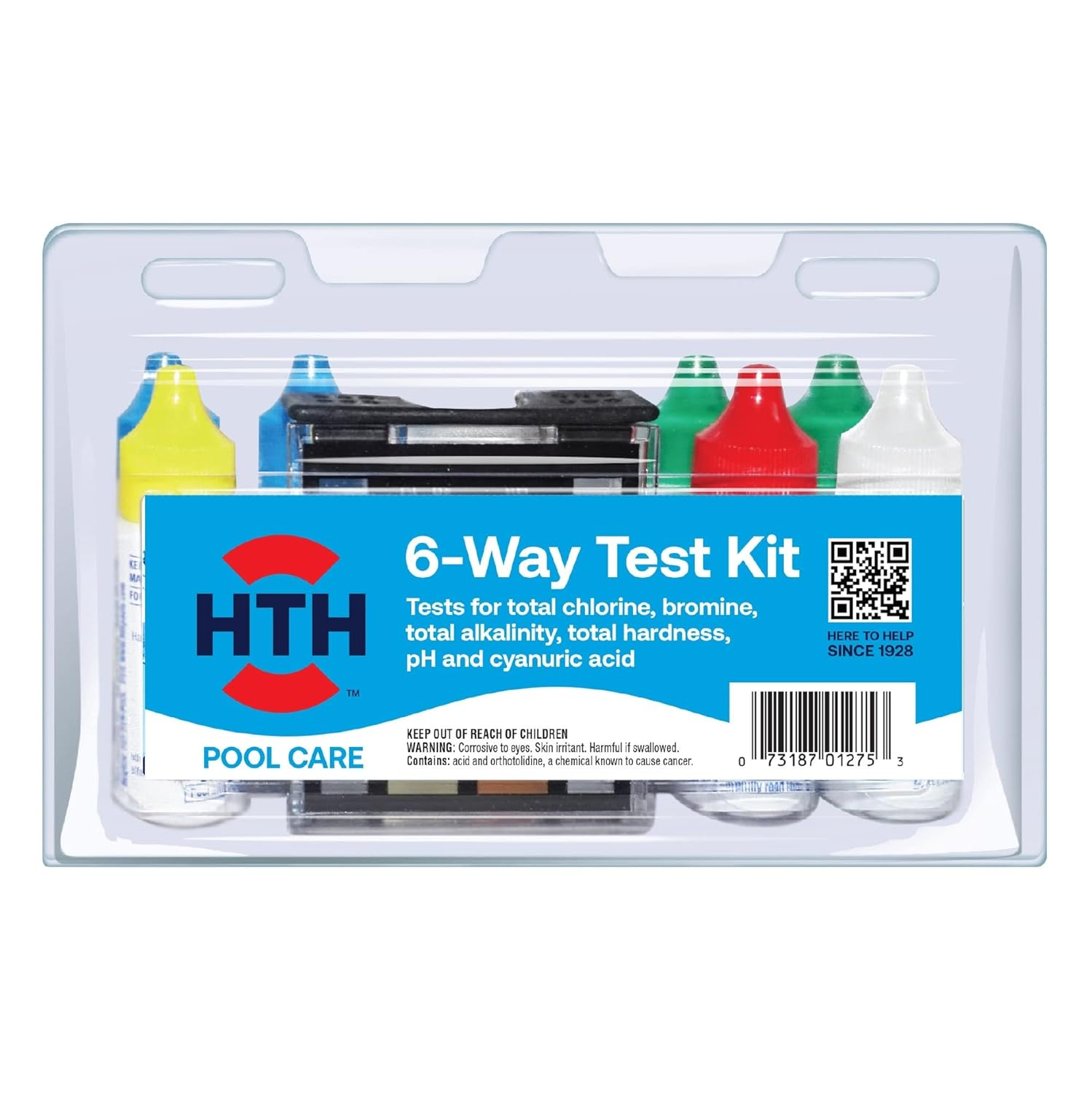 HTH Pool Care 6-Way Test Kit, Swimming Pool Water Chemical Tester, 100 Tests