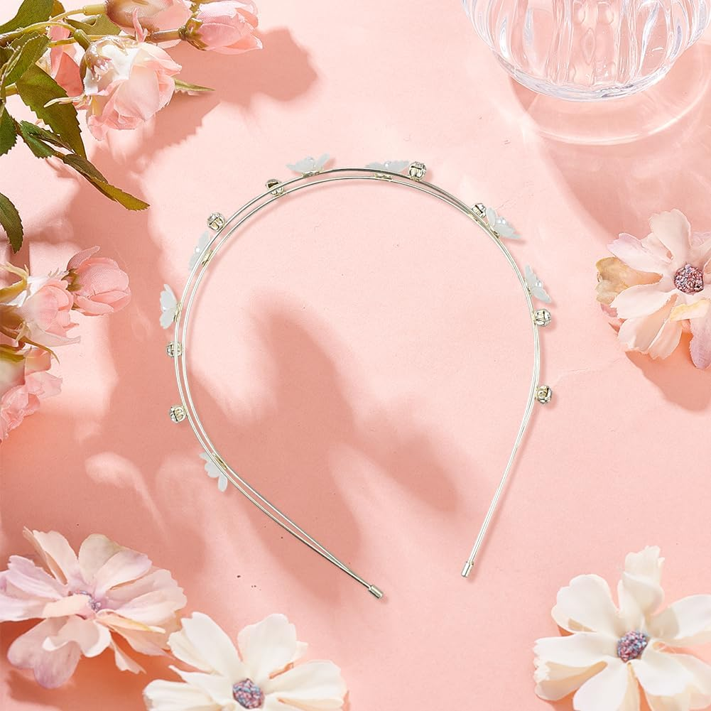 GOMAKERER Pack of 3 Hair Bands with Flowers Rhinestones, 3 Colours, Double-Layer Hair Bands, Simple Thin Metal Hair Band, Hair Band, Hair Accessories for Women, Birthday Gift Decoration image number 2