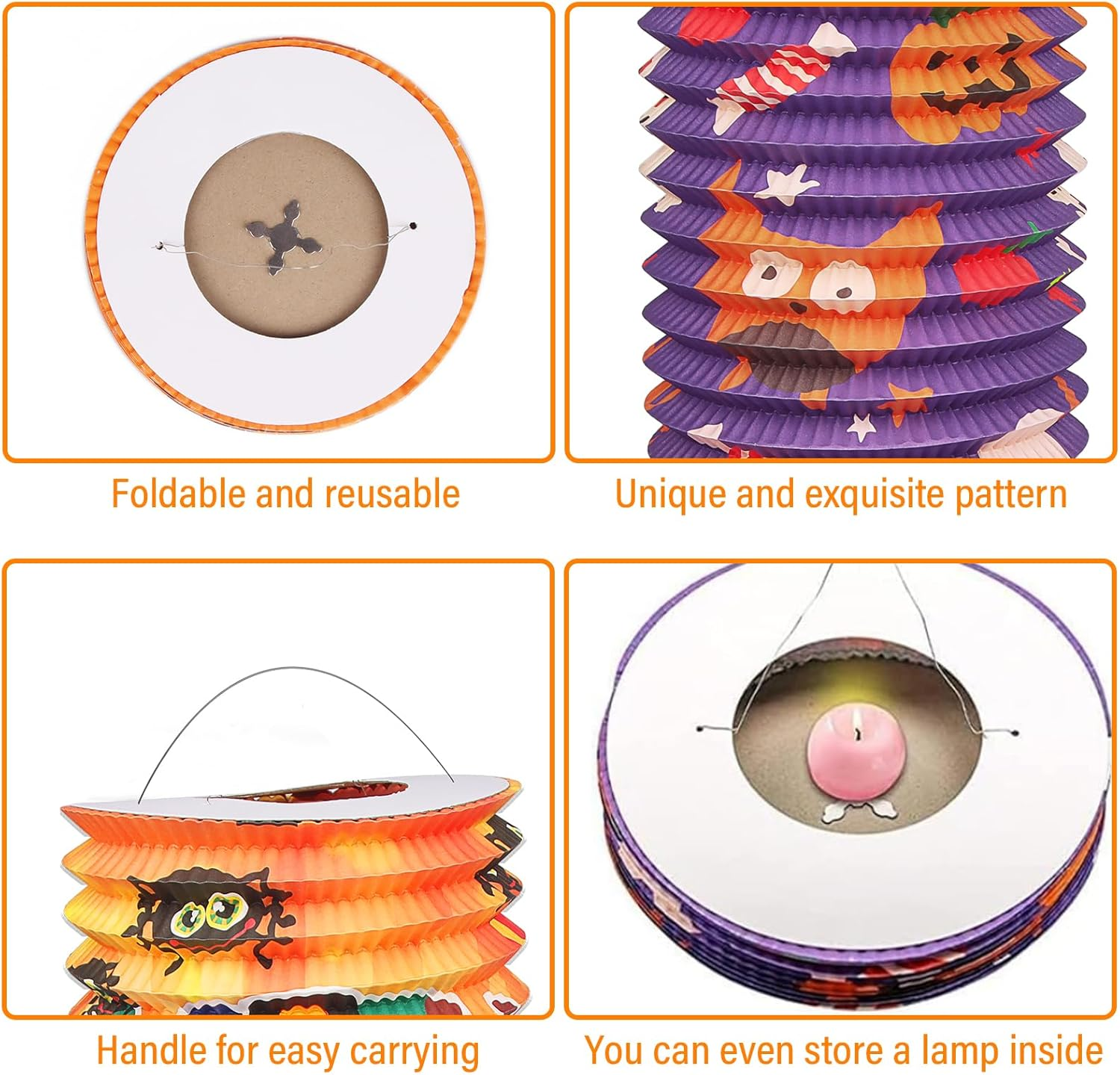 Pack of 4 Halloween Lanterns, Halloween Paper Lanterns Decoration, Pumpkin Lanterns, Foldable Lampshade, Ghost Halloween Lantern Children for Halloween/Outdoor/Saint Martin Party/Party Decorations