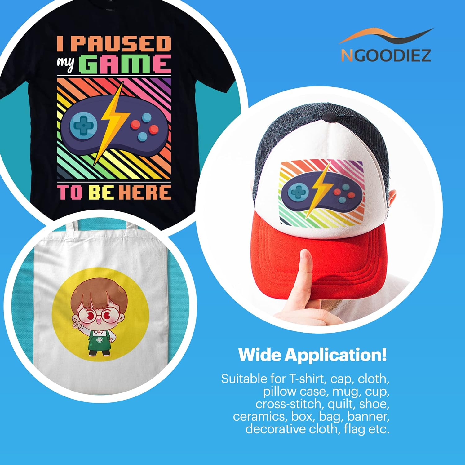 NGOODIEZ Eco Solvent Ink - Water Based Printer Ink, Fast Drying Refill Ink Bottle for Epson Ecotank, & WF Series Printers - Ideal for HTV, Vinyl Stickers, Decals, T-Shirts, Mugs (1B/1C/1Y/1M, 400Ml) image number 5