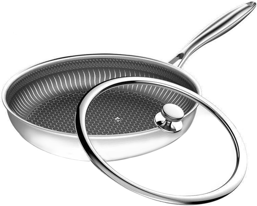 Stainless Steel Frying Pan Nonstick Frying Pan with Lid 12 Inch/30Cm Honeycomb Stainless Steel Skillet Woks Pan for Gas Electric Induction Ceramic Stoves and Oven image number 5