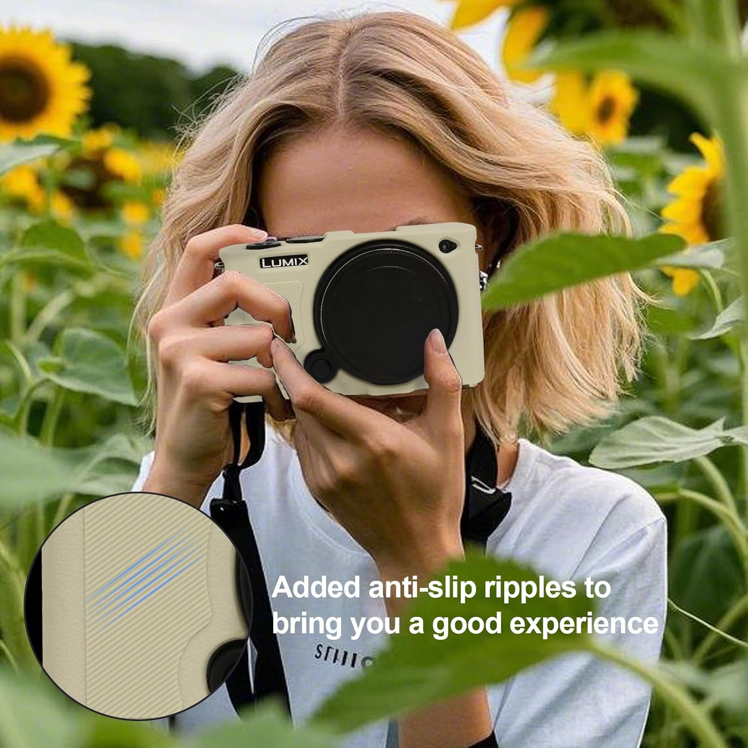 Rieibi Silicone Case for Panasonic Lumix DC-S9 Camera Case with 2PCS Screen Protector,Lightweight Camera Case for Panasonic Lumix S9 Case, Off-White, Camera Case