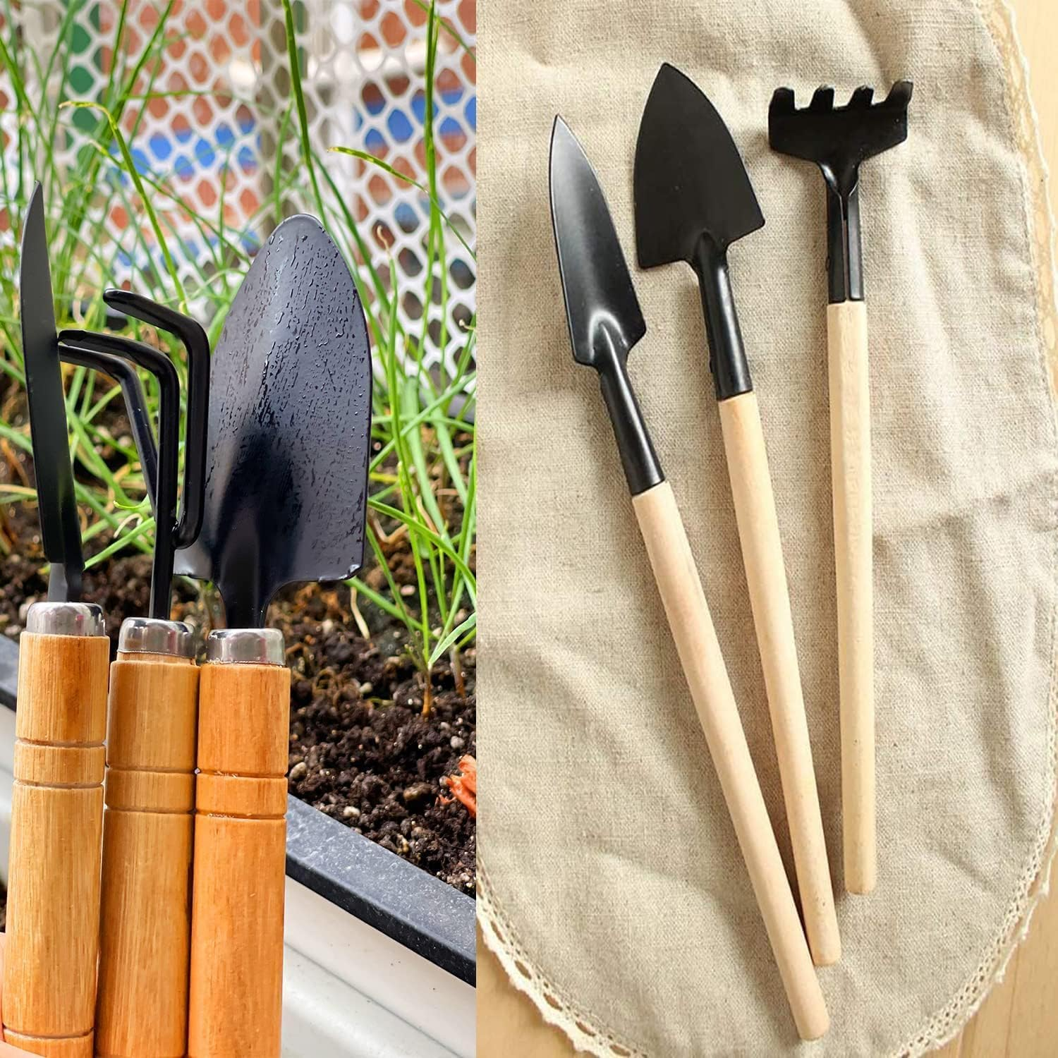 Shuoteng Mini Garden Spade Shovel and Rake Tool Set, 6 Piece Small Handheld Shovel Spade Rake Tool, Small Fork Trowel Shovel Rake Spade for House Plants