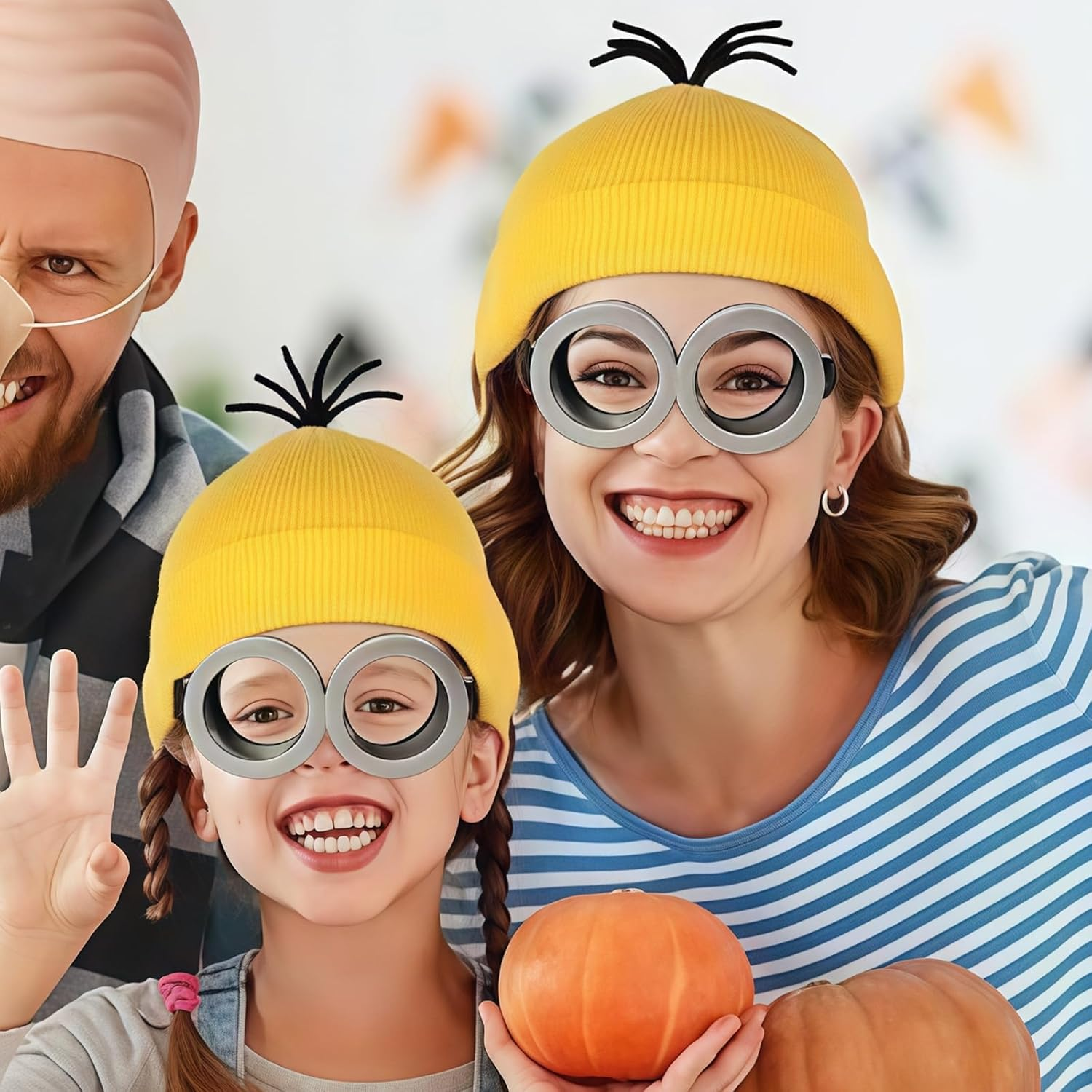 3 Pcs Halloween Costume Accessories for Adult Men Women,Goggles Glasses/Yellow Beanie/Gloves for Men Women Cosplay Party Set image number 3