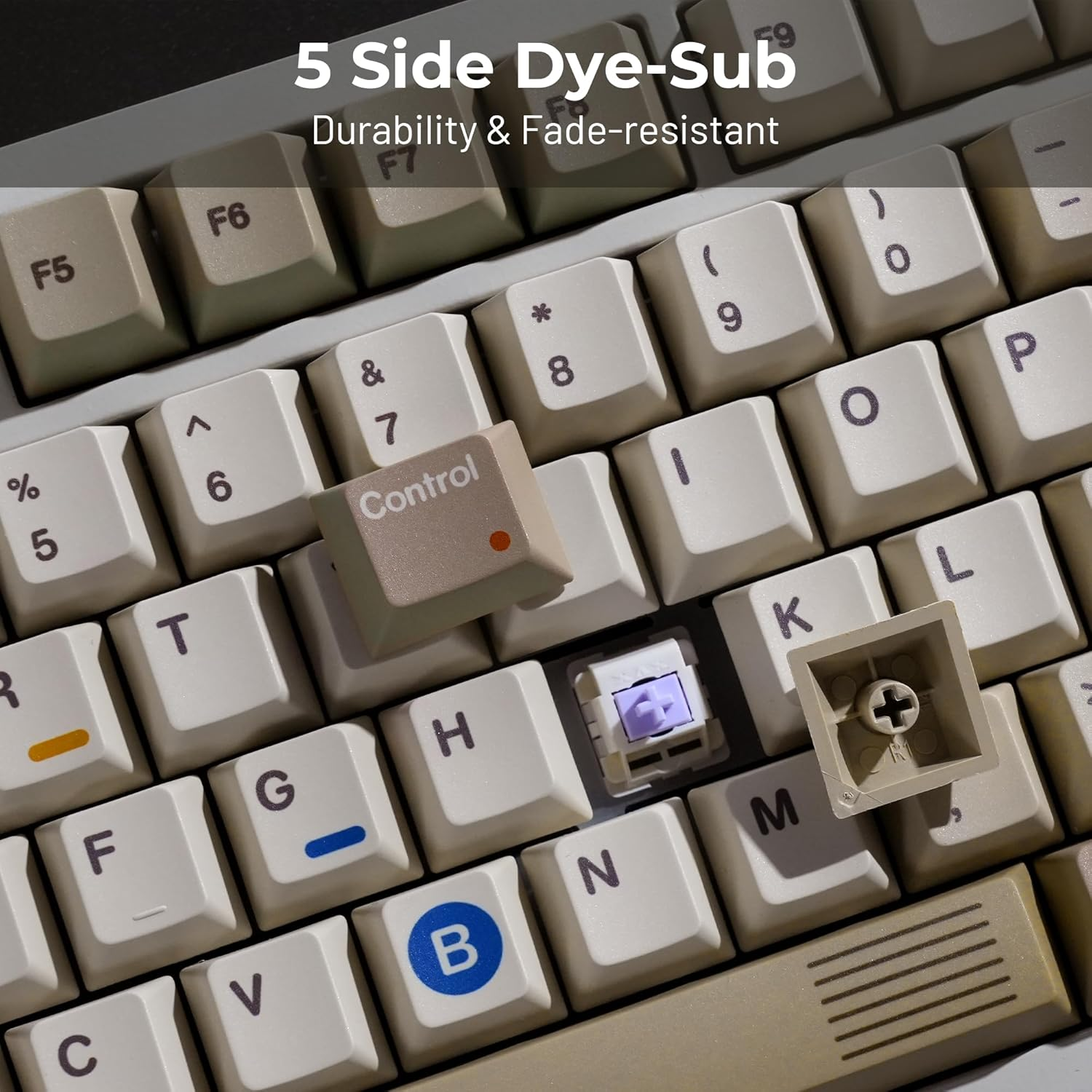 OHY PBT Keycaps, XVX Retro Keycaps 75 Percent, Dye-Sublimation, Cherry Profile Most 65% 75% 100% Cherry MX Switches Mechanical Keyboard, Retro Grey image number 3