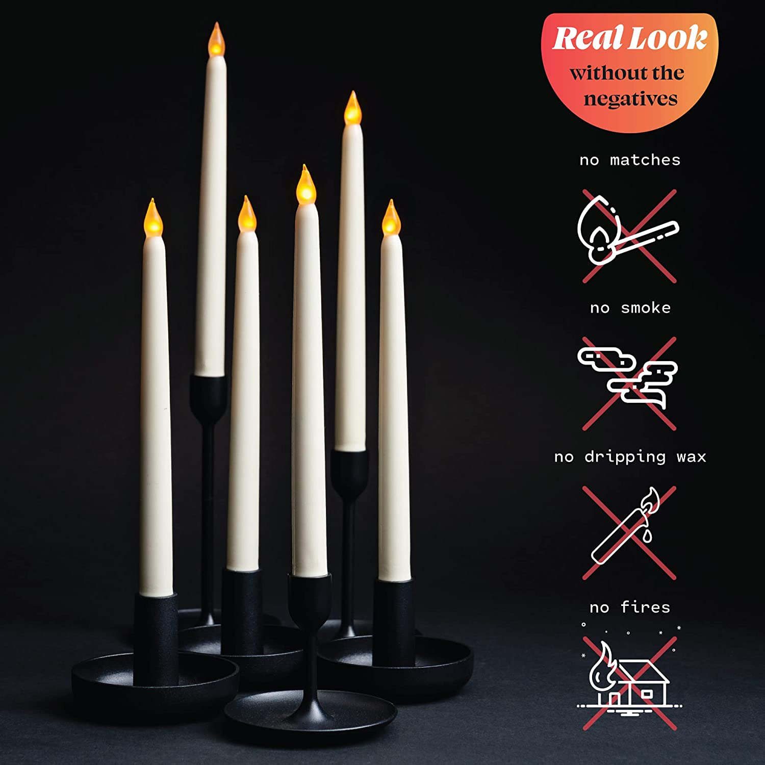 Wyzworks Set of 12, 11" LED Flameless Ivory Real Wax Taper Flickering Candles Lights, Battery Operated Candlesticks for Holiday Christmas Valentine Menorah Candelabra Home Wedding Window D&eacute;cor image number 5