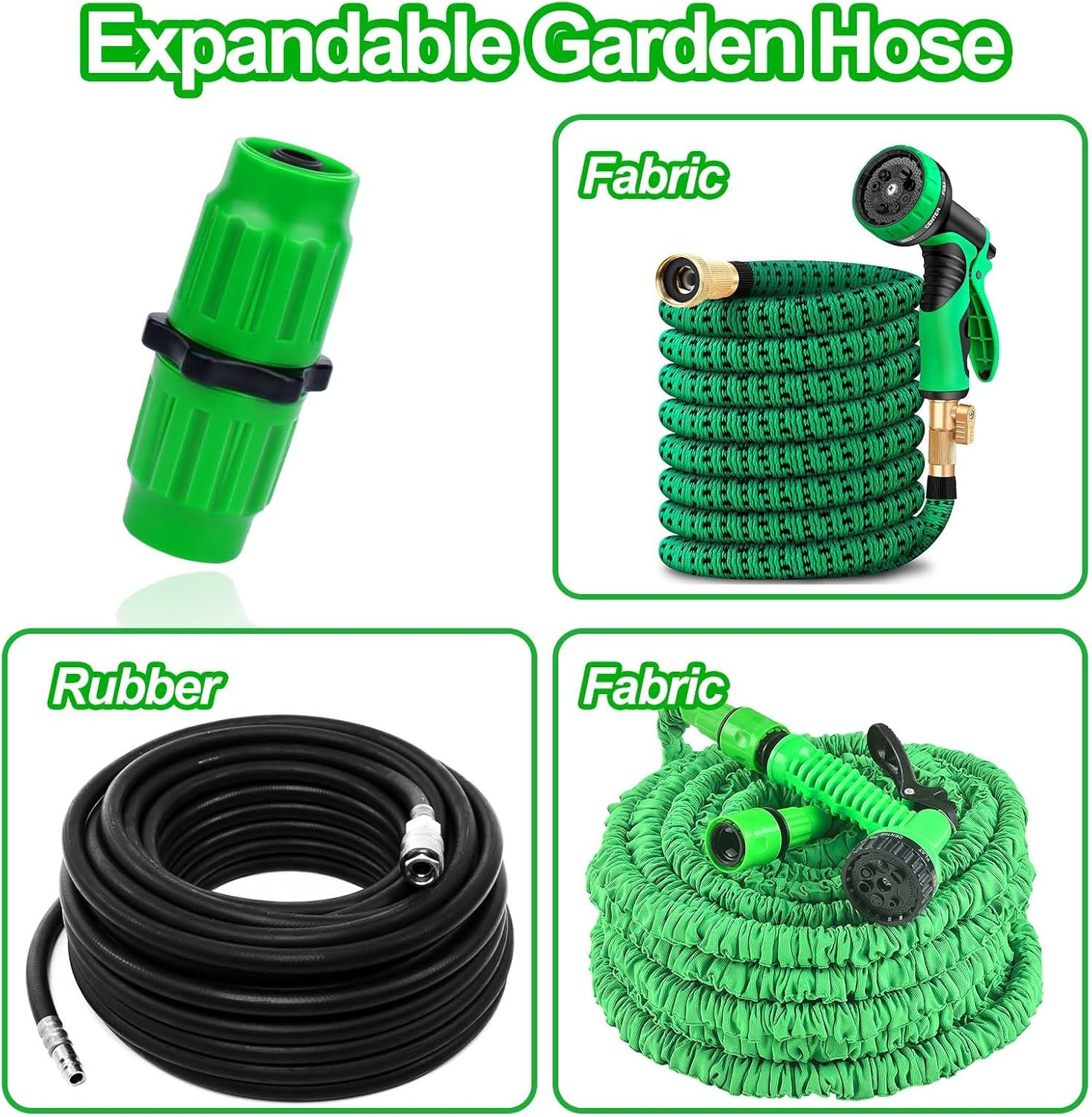 Expandable Garden Hose Repair Kit,4 PCS Dual-Channel Hose Female Male Connectors Accessories with Metal Clamp Compatible with Pocket Hose Fit for 3/4" or 5/8" Garden Hose Fitting